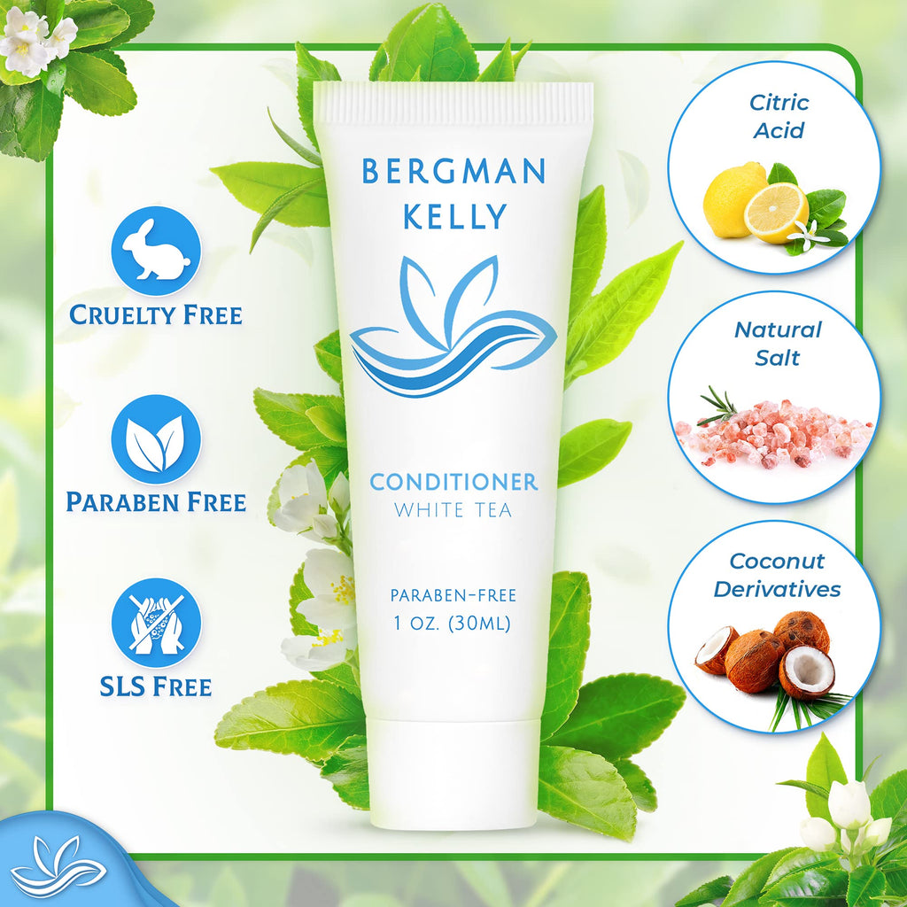 BERGMAN KELLY Hotel Toiletries Bundle – White Tea 1 oz, 200-Piece Bulk 4-Piece Set