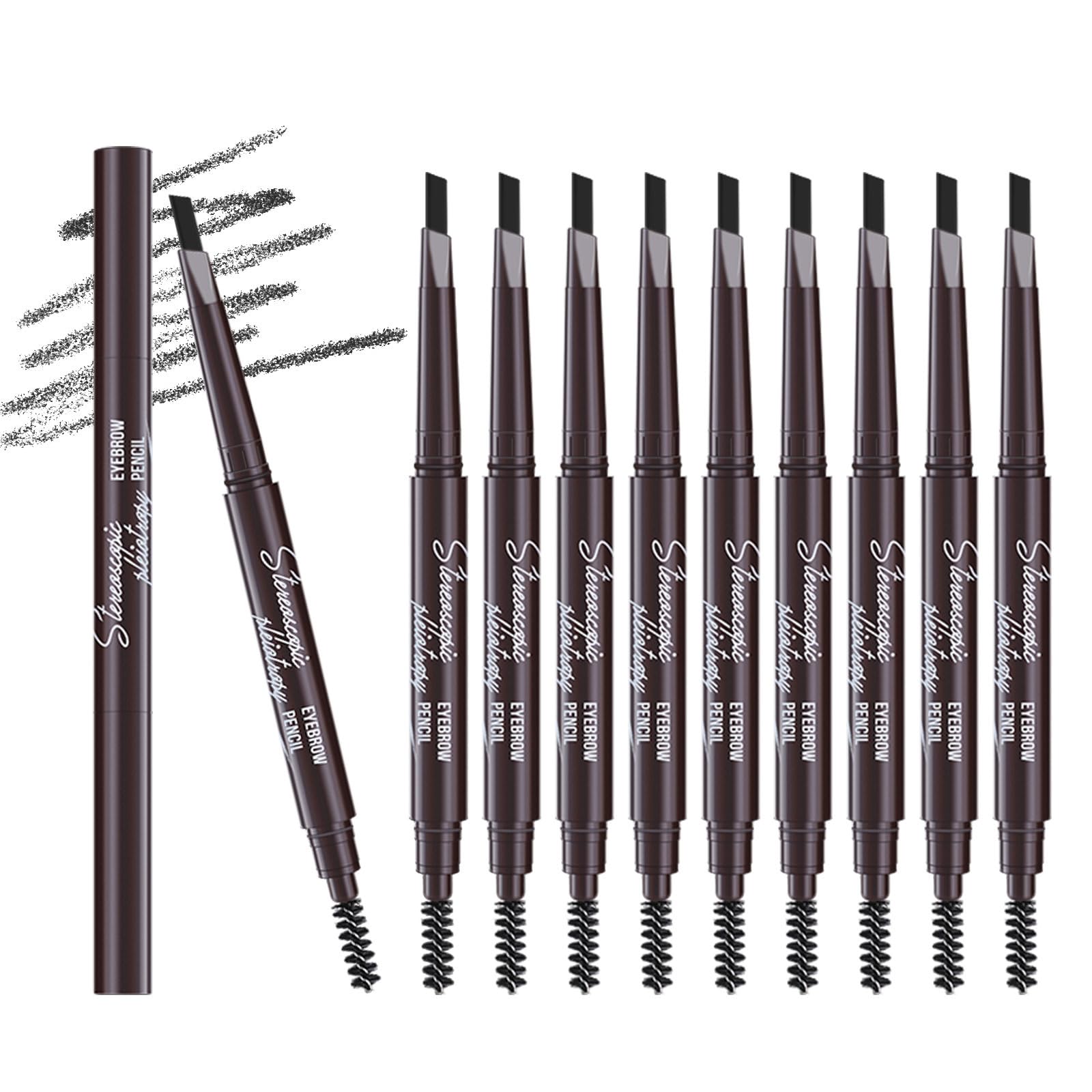 Berinist 12pcs Black Waterproof Eyebrow Pencils – Dual-End Retractable with Brush and Triangular Tip