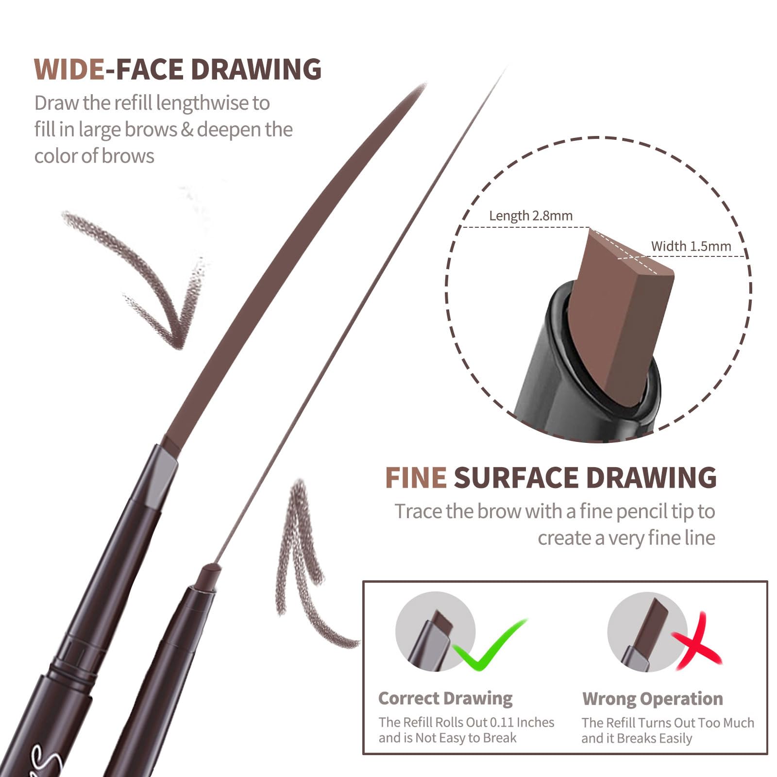 Berinist 12pcs Black Waterproof Eyebrow Pencils – Dual-End Retractable with Brush and Triangular Tip