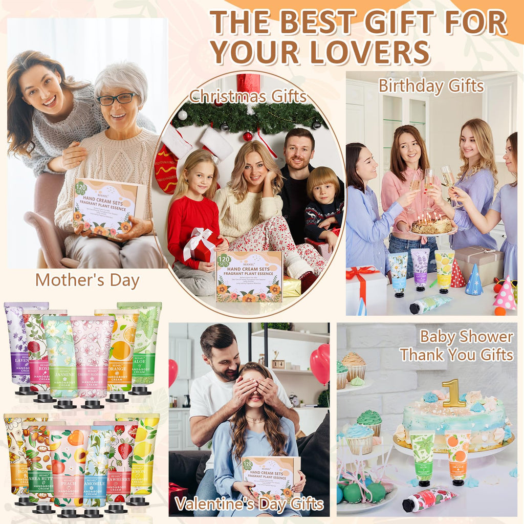 BESNEL 120 Pack Hand Cream Gift Set for Women – 12 Fragrances, Travel-Size Lotions in Bulk