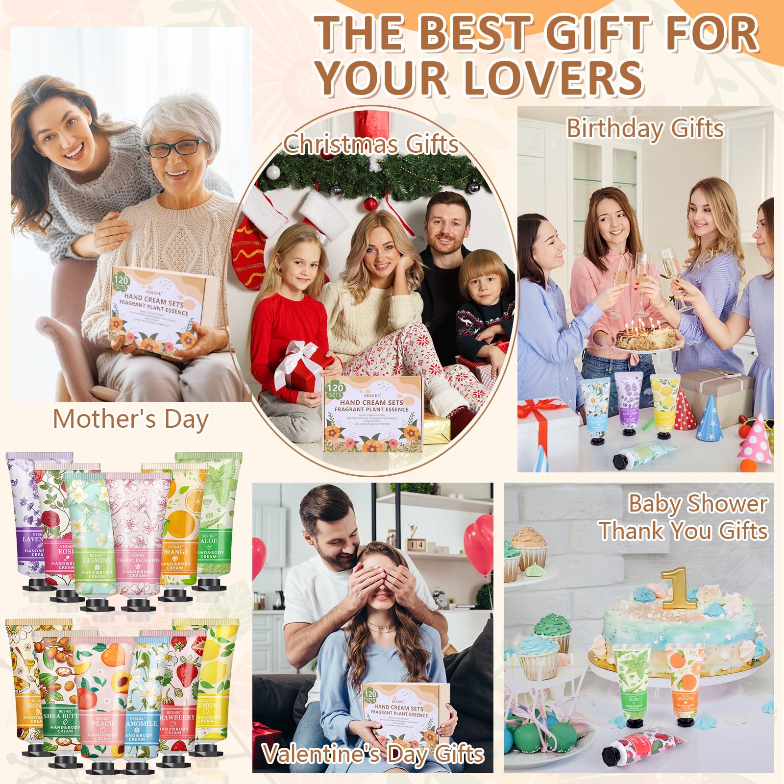 BESNEL 120 Pack Hand Cream Gift Set for Women – 12 Fragrances, Travel-Size Lotions in Bulk