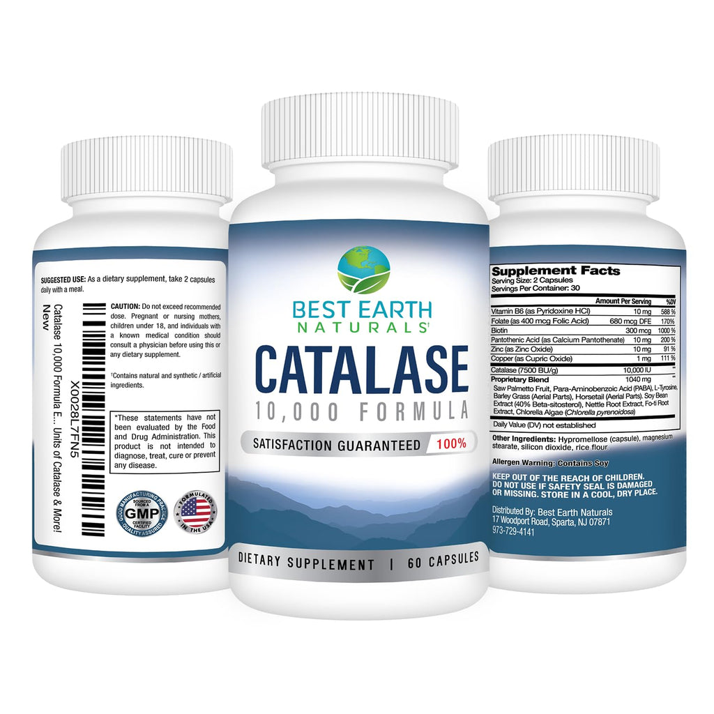 Best Earth Naturals Catalase Formula Starter Set – 60 Capsules + Shampoo & Conditioner (8 oz)