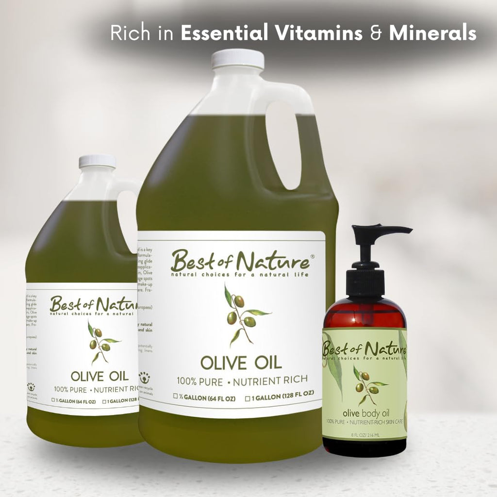 Best of Nature 100% Pure Olive Massage & Body Oil – Cold Pressed, Unscented, 1 Gallon (128 fl oz)