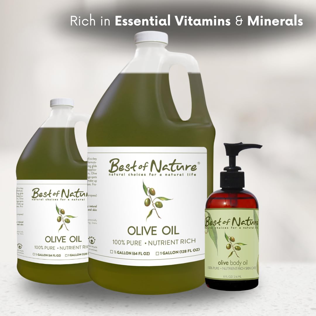 Best of Nature 100% Pure Olive Massage & Body Oil – Cold Pressed, Unscented, 1 Gallon (128 fl oz)