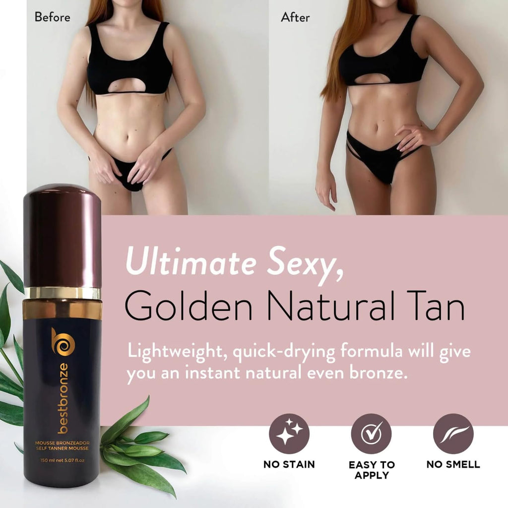 Best Bronze Tinted Self Tanner Mousse with Mitt – Buildable, Vegan Sunless Tan