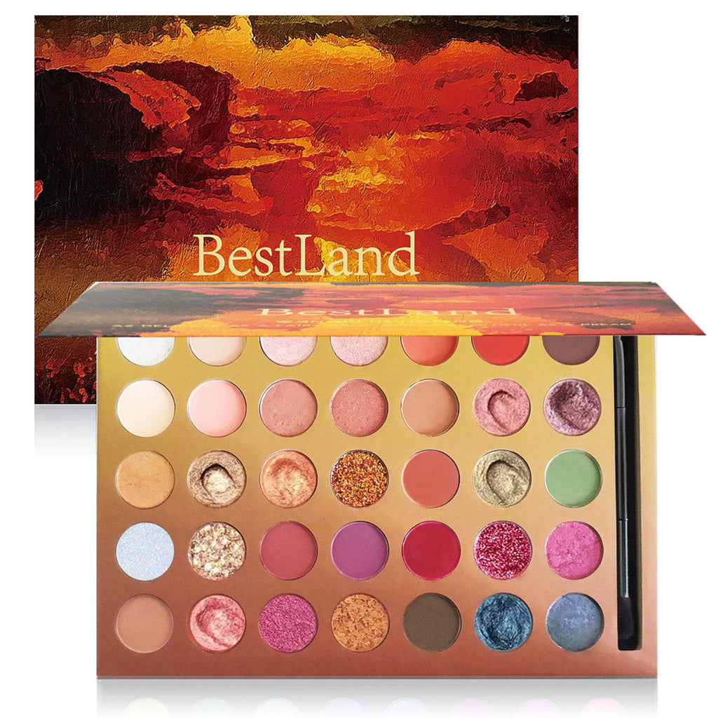 BestLand Pro 35 Colors Glitter Eyeshadow Palette – Pigmented Metallic Matte Shimmer with Included Brush