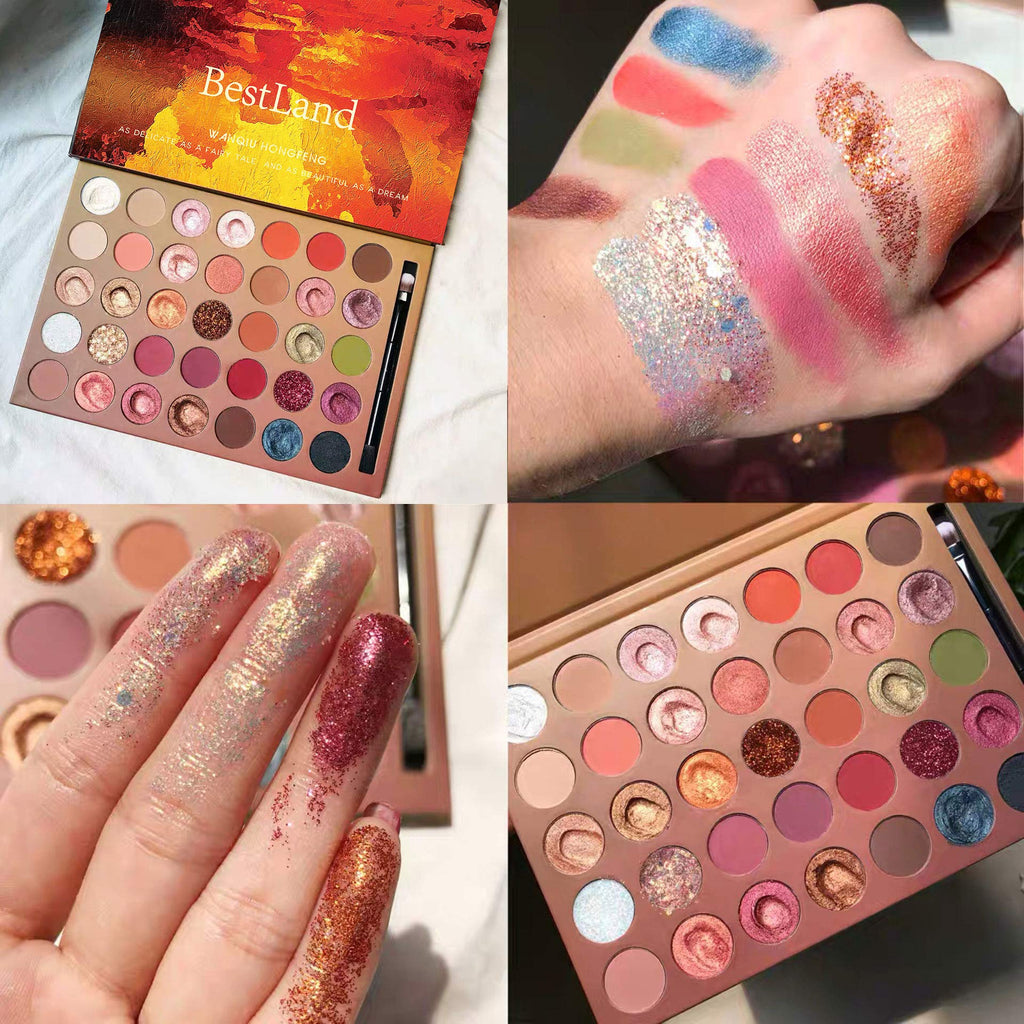 BestLand Pro 35 Colors Glitter Eyeshadow Palette – Pigmented Metallic Matte Shimmer with Included Brush