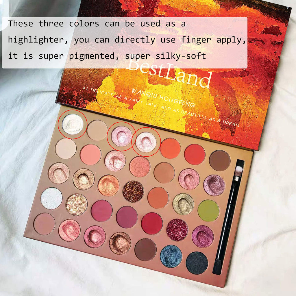 BestLand Pro 35 Colors Glitter Eyeshadow Palette – Pigmented Metallic Matte Shimmer with Included Brush