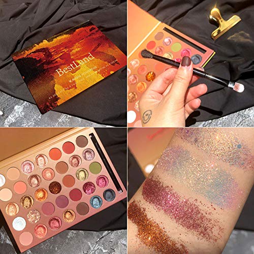 BestLand Pro 35 Colors Glitter Eyeshadow Palette – Pigmented Metallic Matte Shimmer with Included Brush