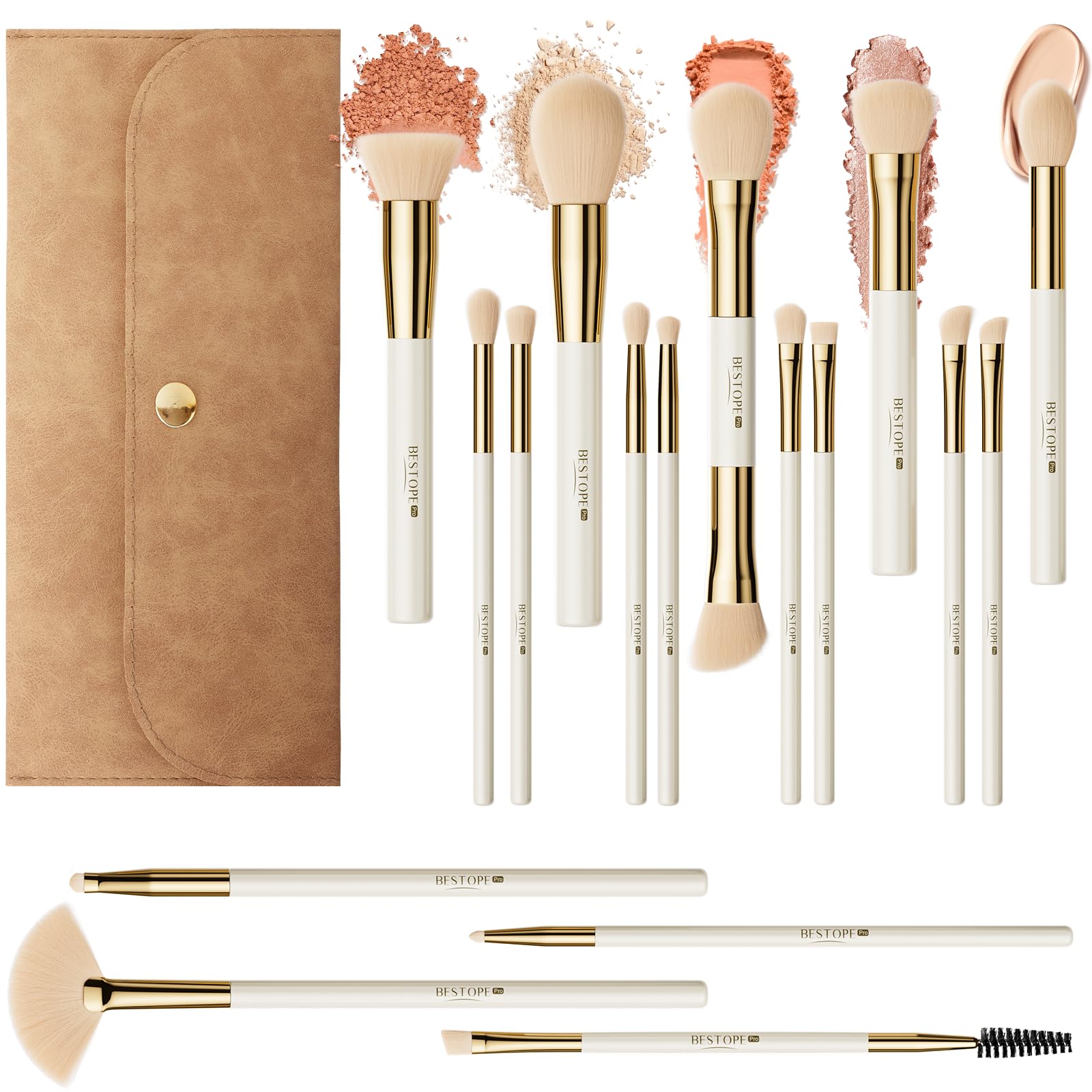 BESTOPE PRO Makeup Brushes Set - 18 Pcs, Double-Ended, Case Included