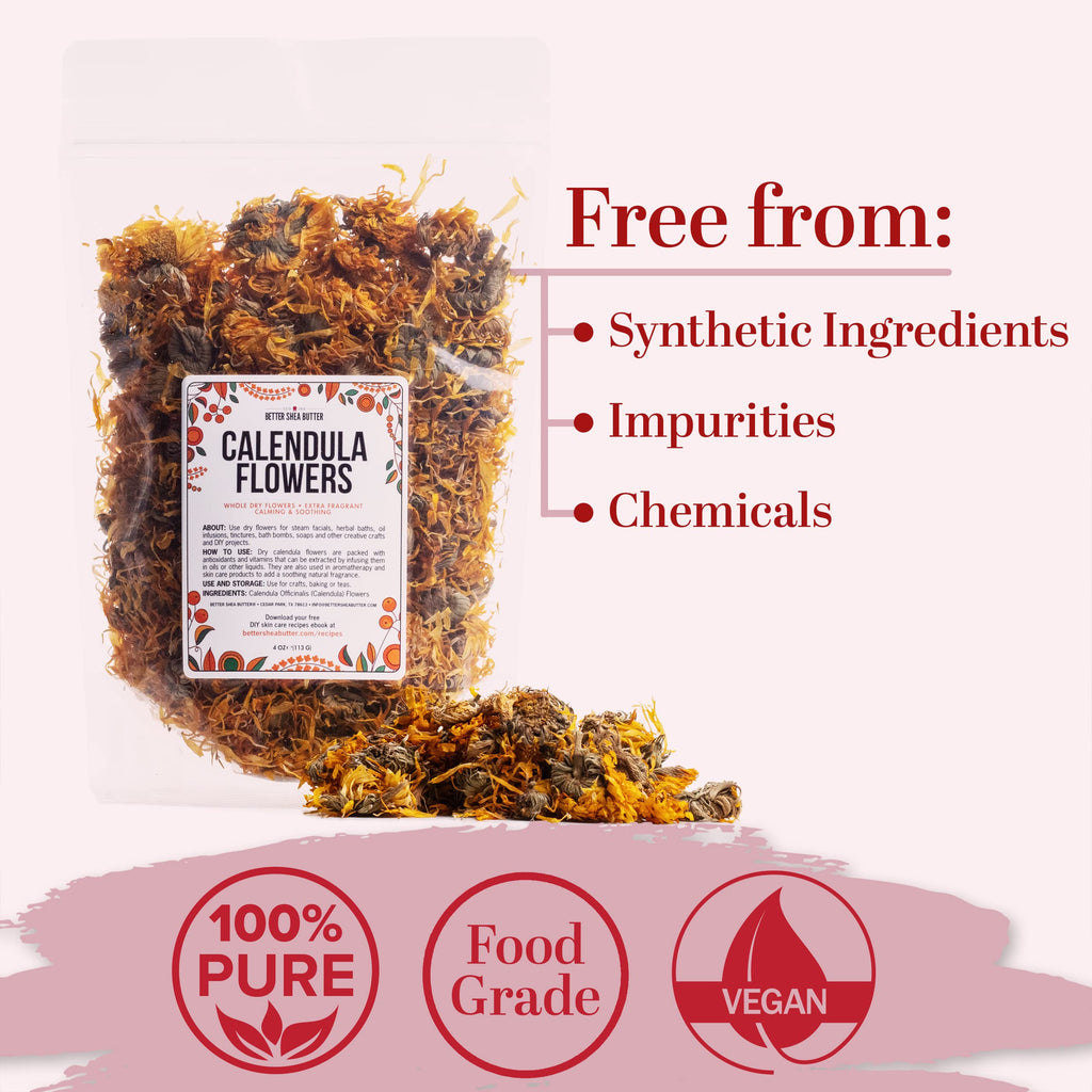 Better Shea Butter Dried Calendula Flowers – 4 oz for Soap Making, Tea, Tinctures & Bath Salts