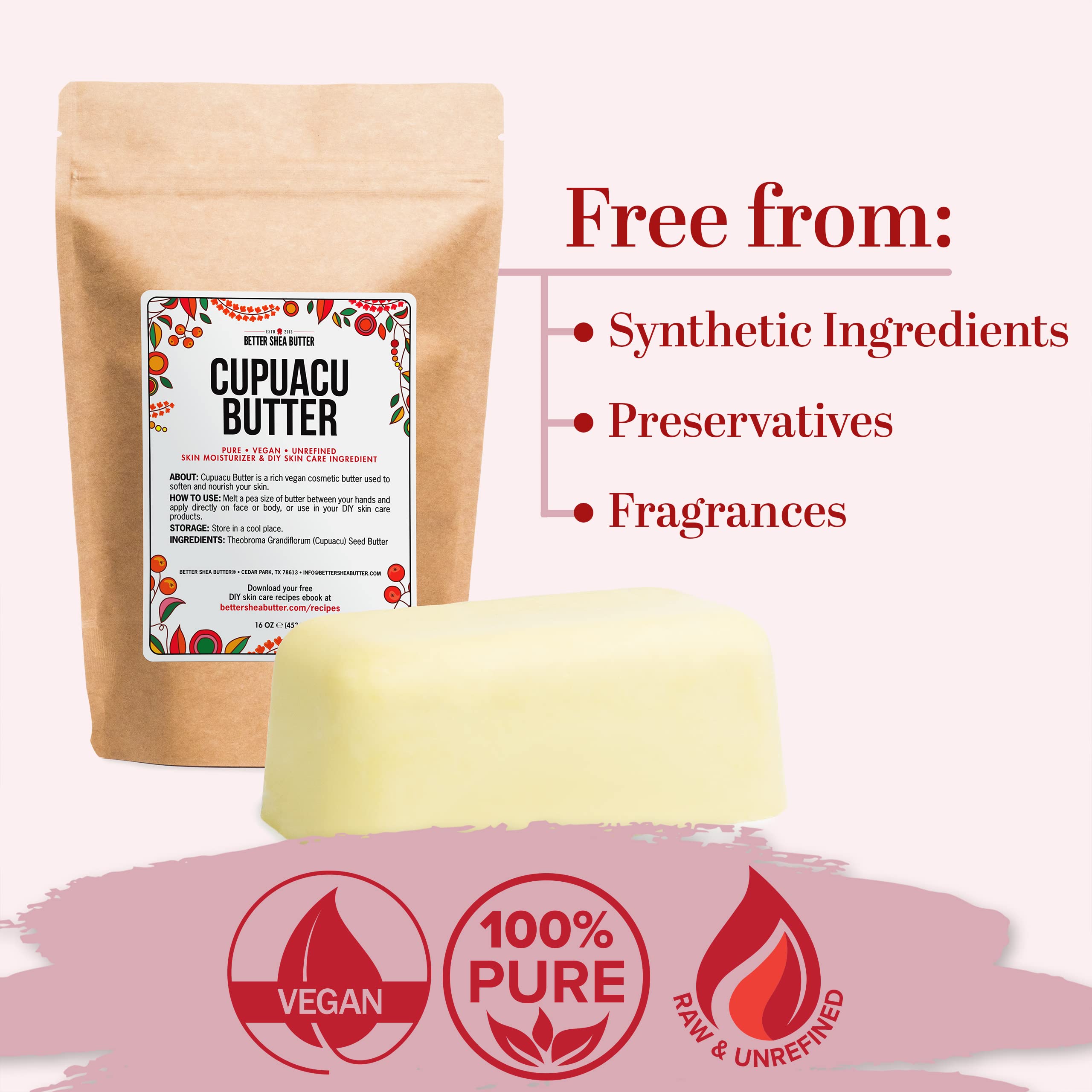Better Shea Butter Cupuacu Butter – Raw & Unrefined, 16 oz | DIY Lotion Base, Hair & Skin