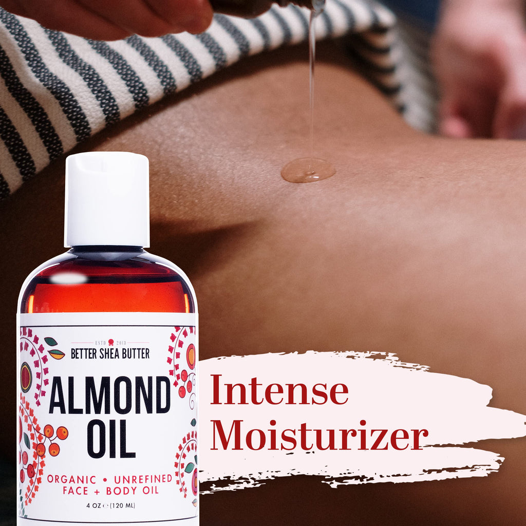 Better Shea Butter Organic Almond Oil | 100% Pure, Cold-Pressed Massage & Skin Oil | 4 oz