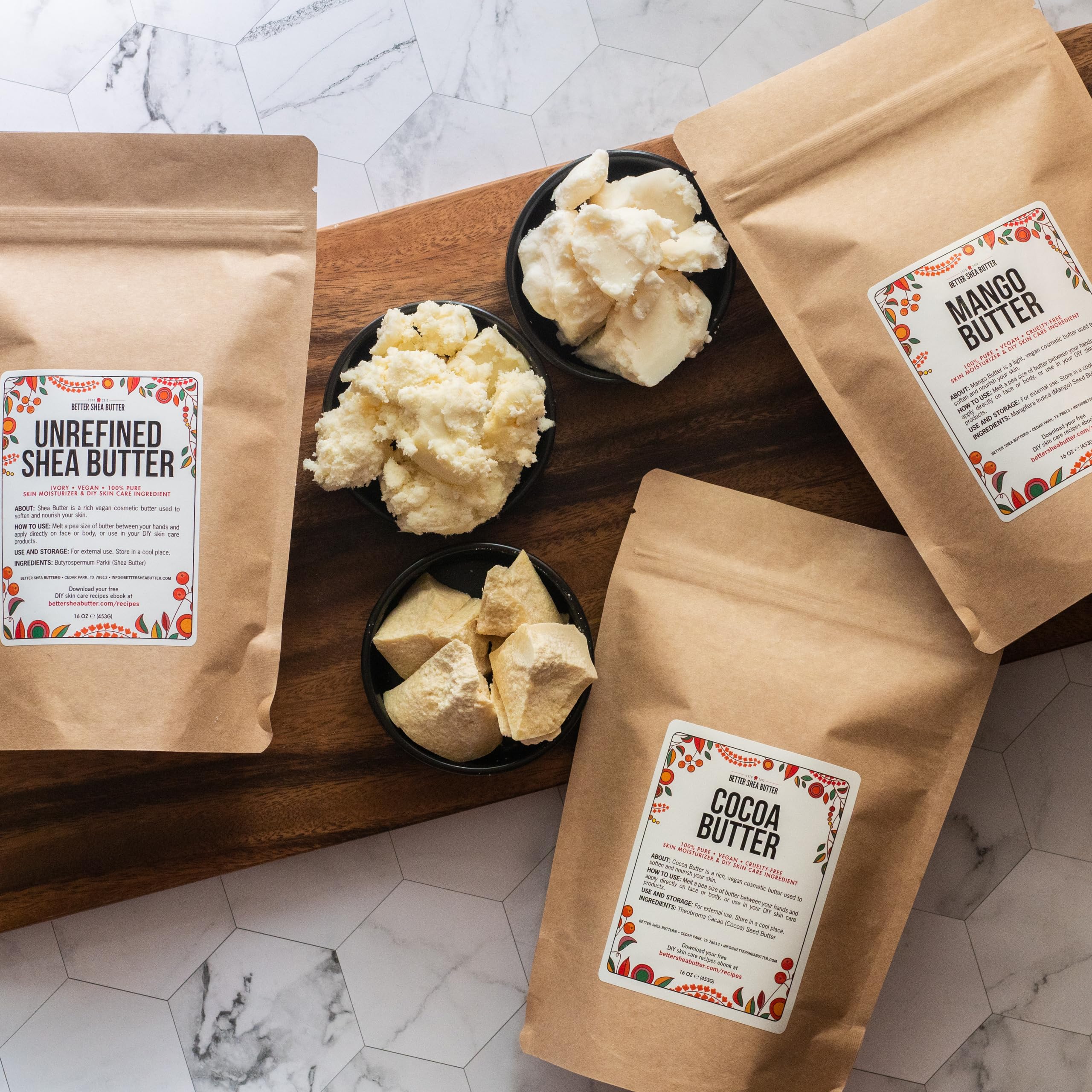 Better Shea Butter 3-Pack: Raw Shea, Mango & Cocoa Butters – 16 oz Each (Total 48 oz) for DIY Skincare