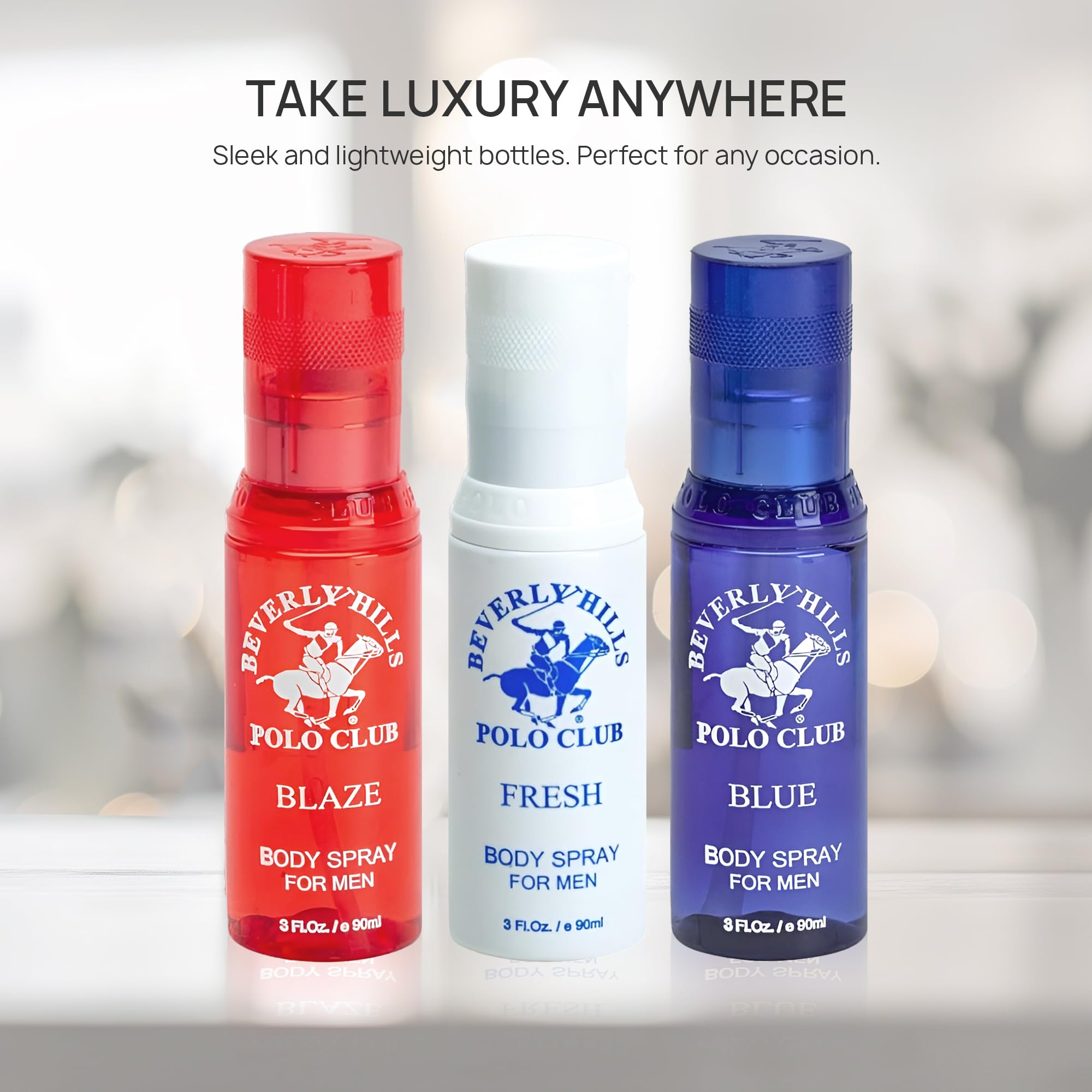Beverly Hills Polo Club Men's Body Spray Collection – 3 x 3oz Gift Set for Everyday Freshness & Travel