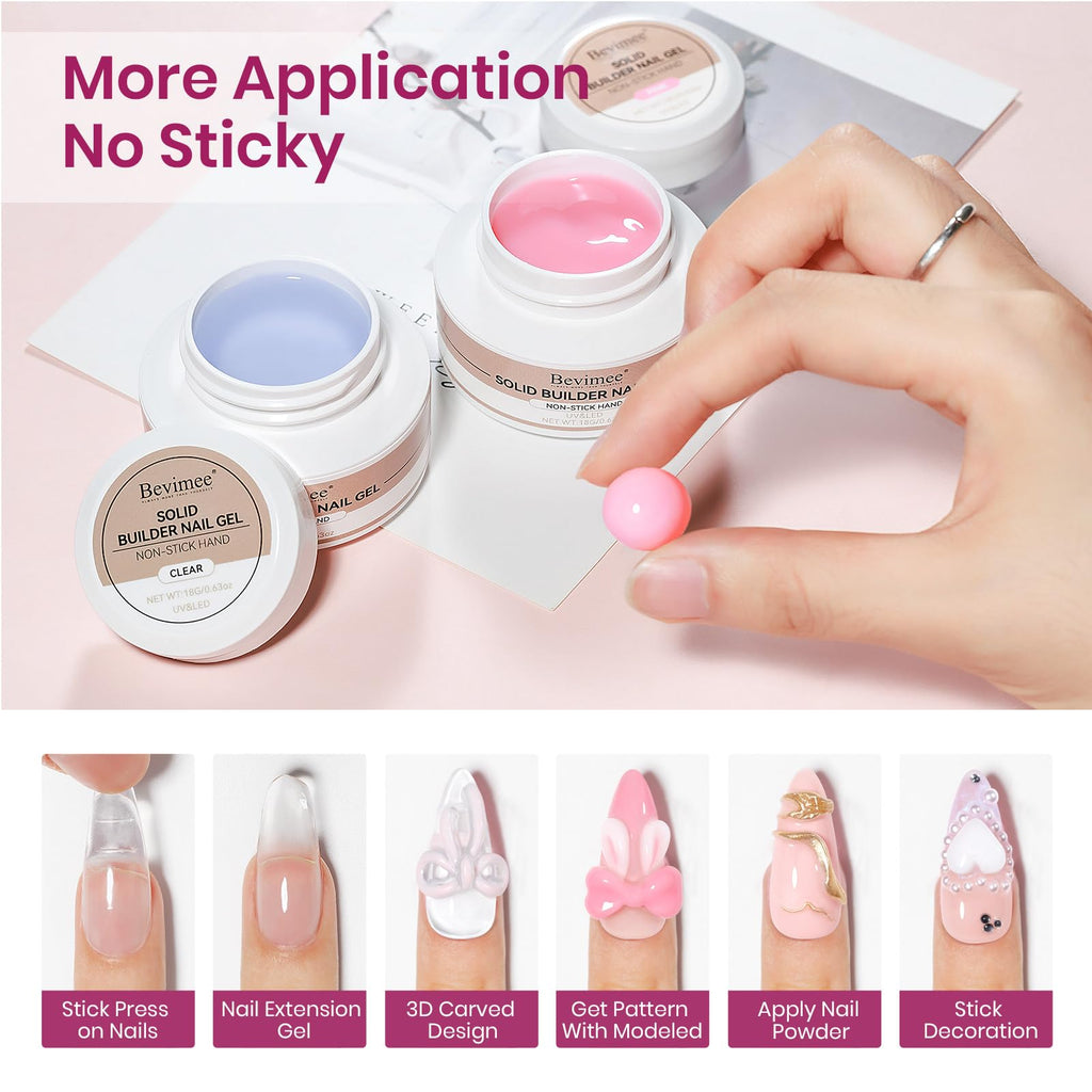 Bevimee 3D Sculpting Gel for Nails – Clear & Pink Builder Gel (2-Pack), UV/LED Nail Extensions