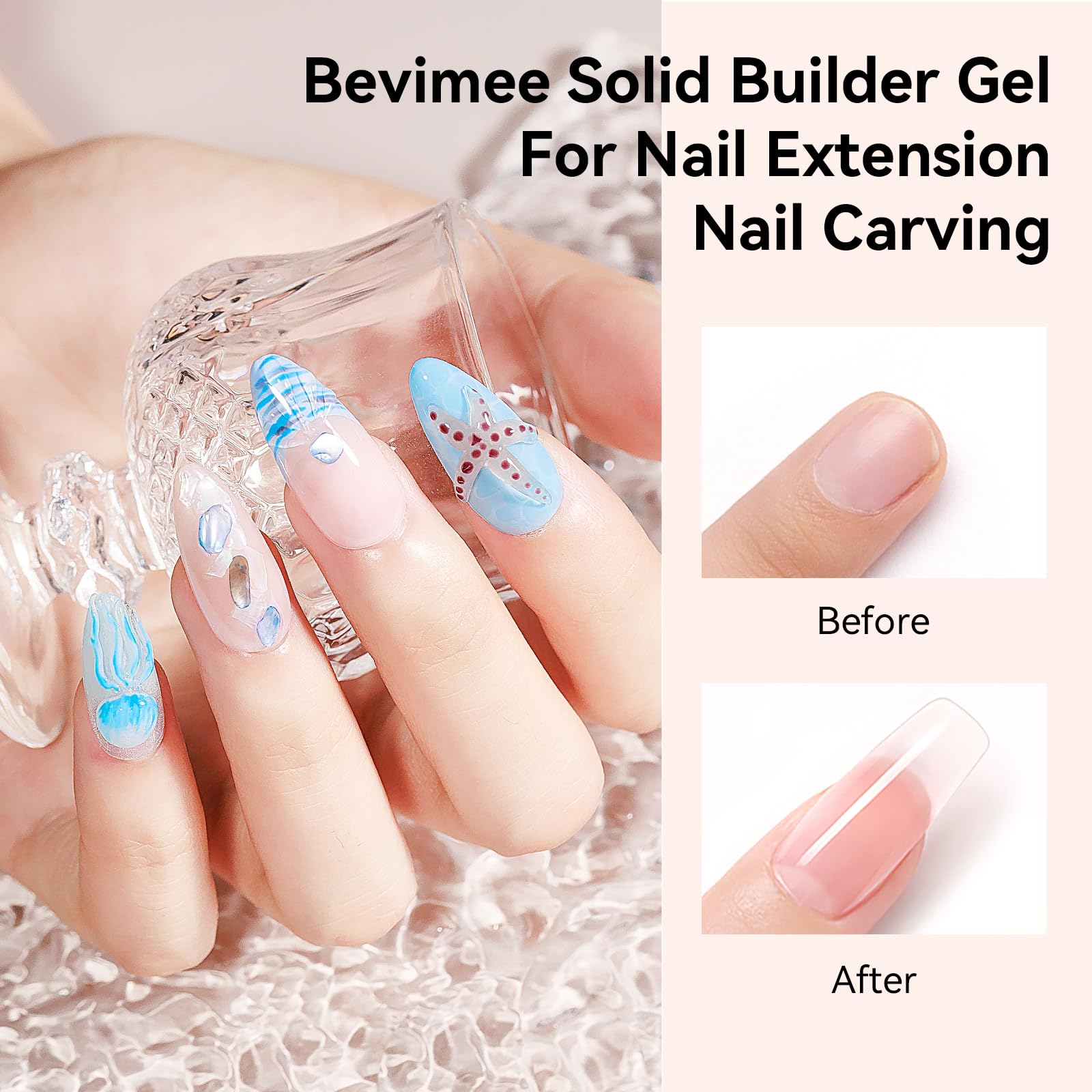 Bevimee Solid Builder Gel Kit – 18g + 15ml, 8-in-1 Clear Gel for 3D Nail Sculpting