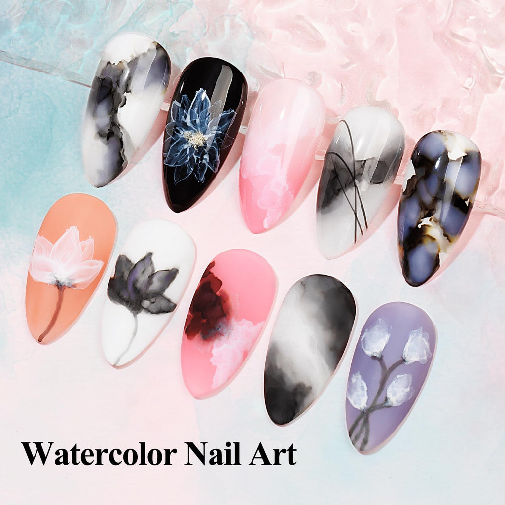 Bevimee Blooming Gel Nail Polish – Marble Watercolor Ink 12ML Black & White (2PCS) for Flower Nail Art