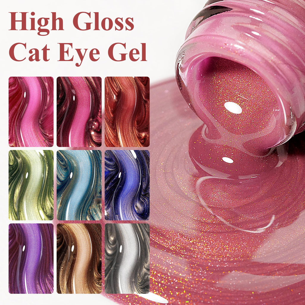 Bevimee Cat Eye Gel Nail Polish Set – 10 Colors with Magnet for Home Manicure