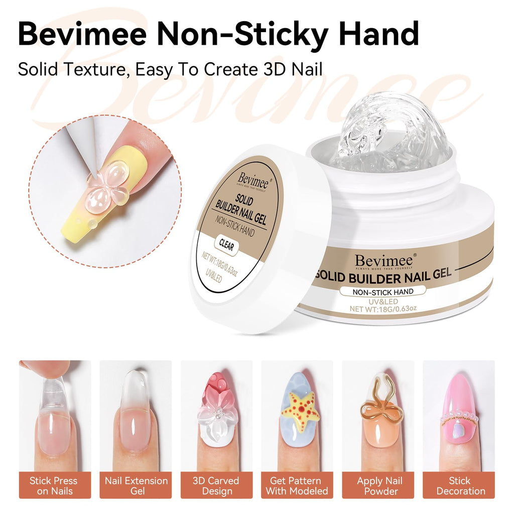 Bevimee Solid Builder Gel & Rhinestones Glue – 18g Gel, 15g Glue for Nail Art at Home