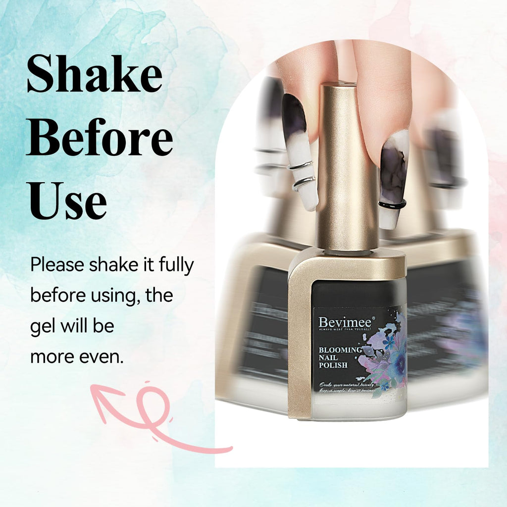 Bevimee Blooming Gel Nail Polish – Marble Watercolor Ink 12ML Black & White (2PCS) for Flower Nail Art