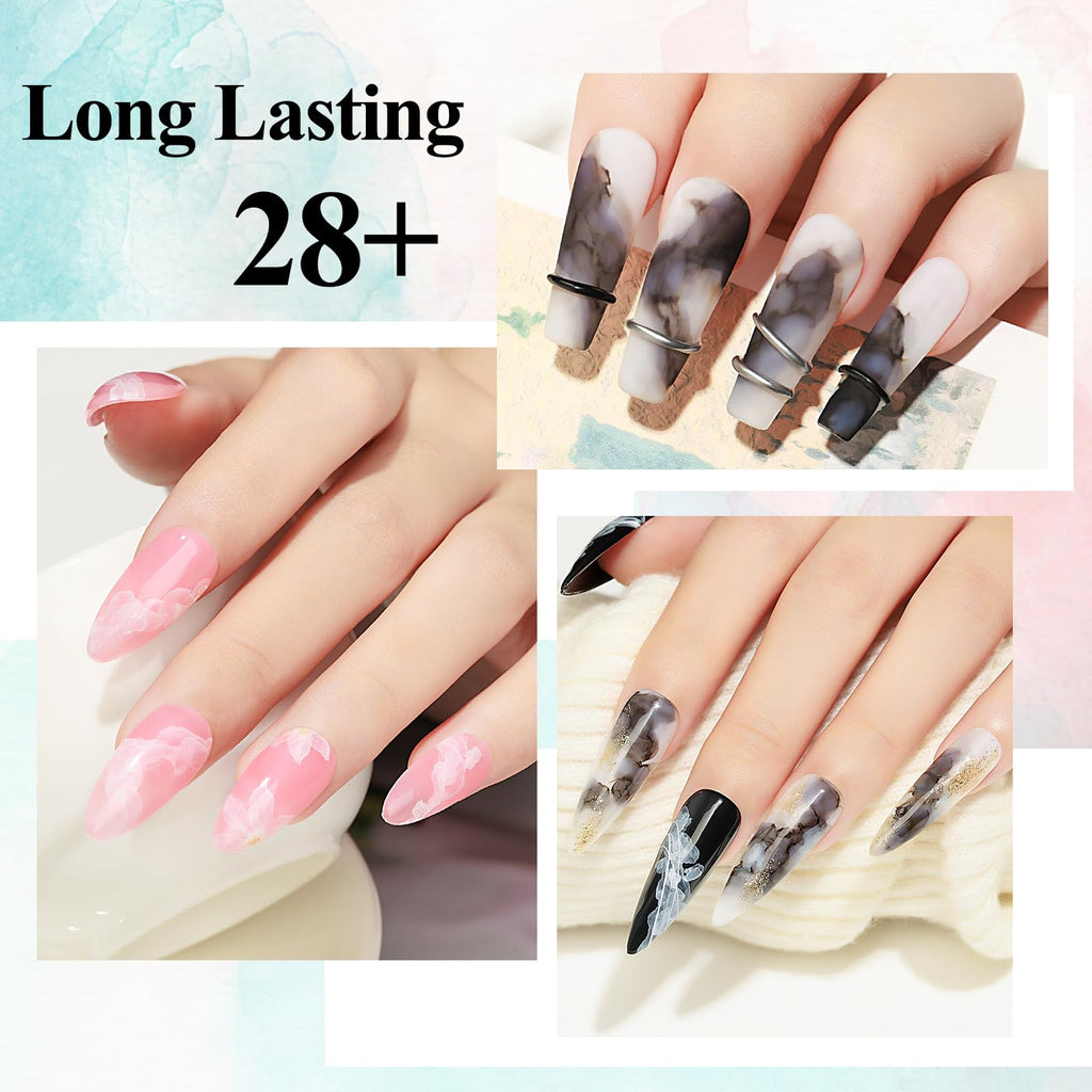Bevimee Blooming Gel Nail Polish – Marble Watercolor Ink 12ML Black & White (2PCS) for Flower Nail Art