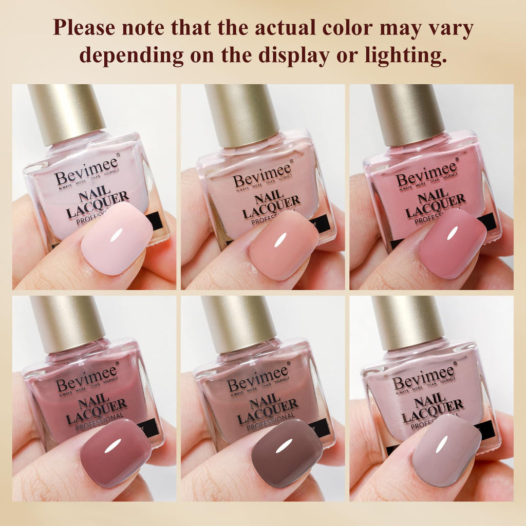 Bevimee Pink Quick Dry Nail Polish Set – 6 Vegan Lacquers | Air-Dry, Glitter Finishes, Non-Gel
