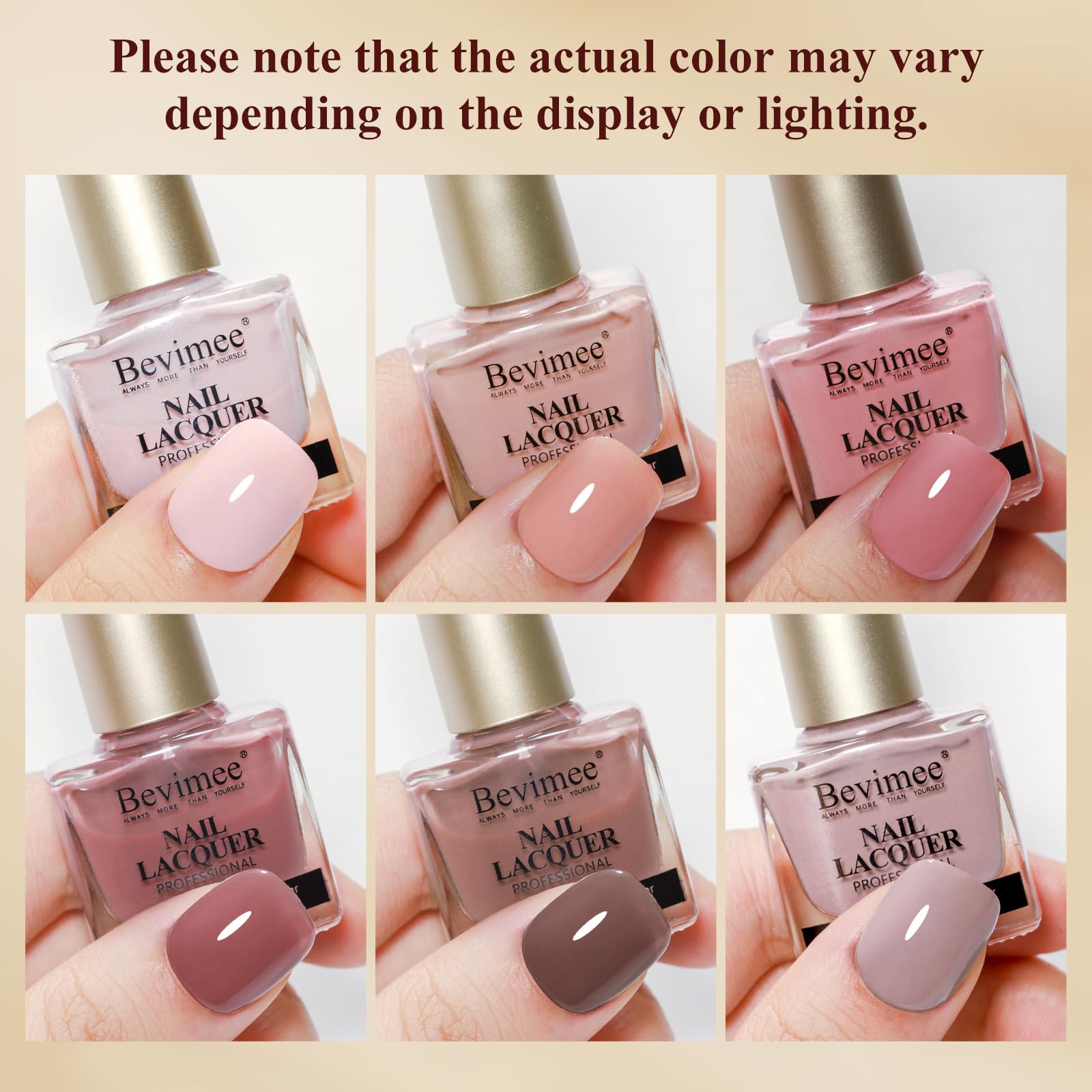 Bevimee Pink Quick Dry Nail Polish Set – 6 Vegan Lacquers | Air-Dry, Glitter Finishes, Non-Gel