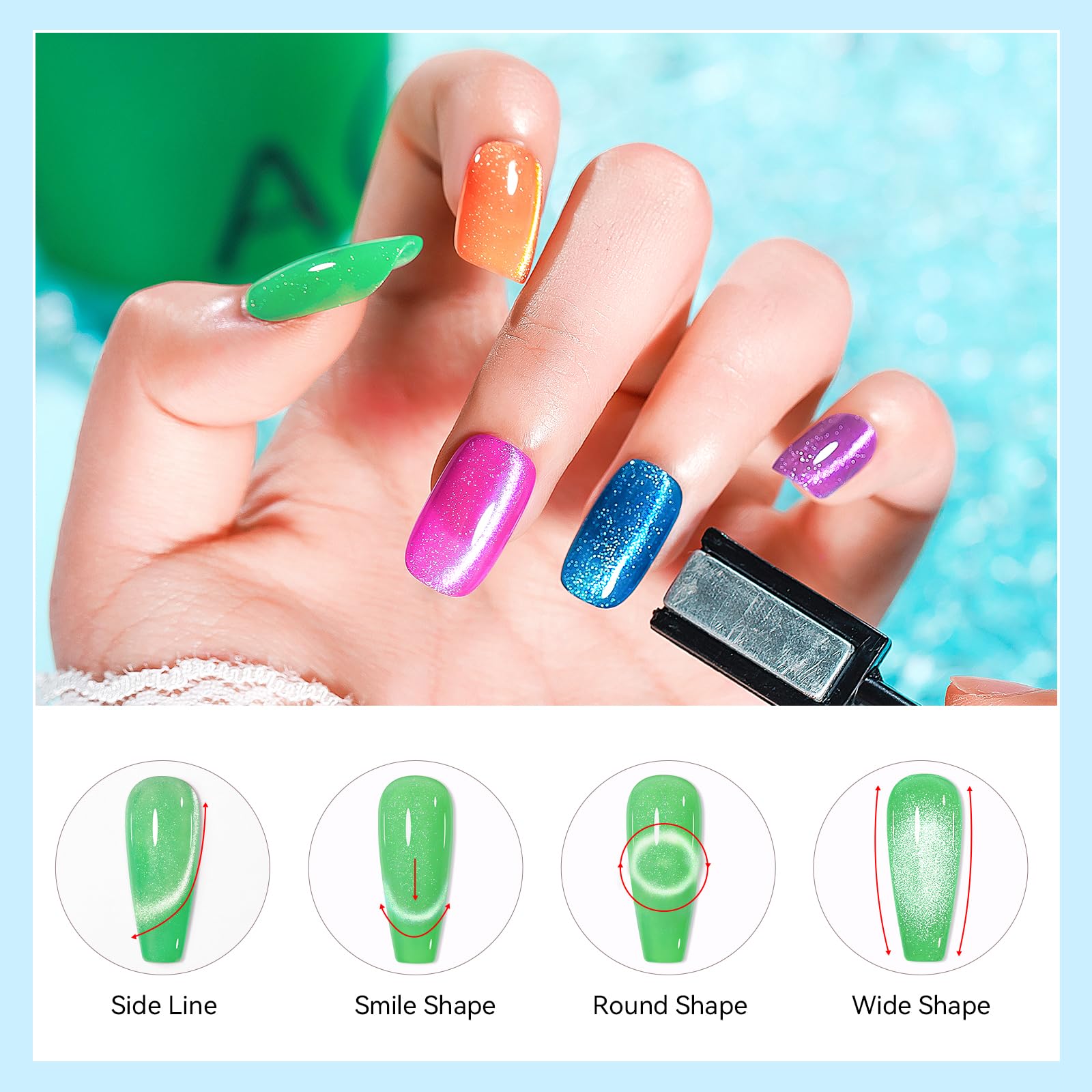 Bevimee Glitter Cat Eye Gel Nail Polish Kit — 10 Magnetic Colors