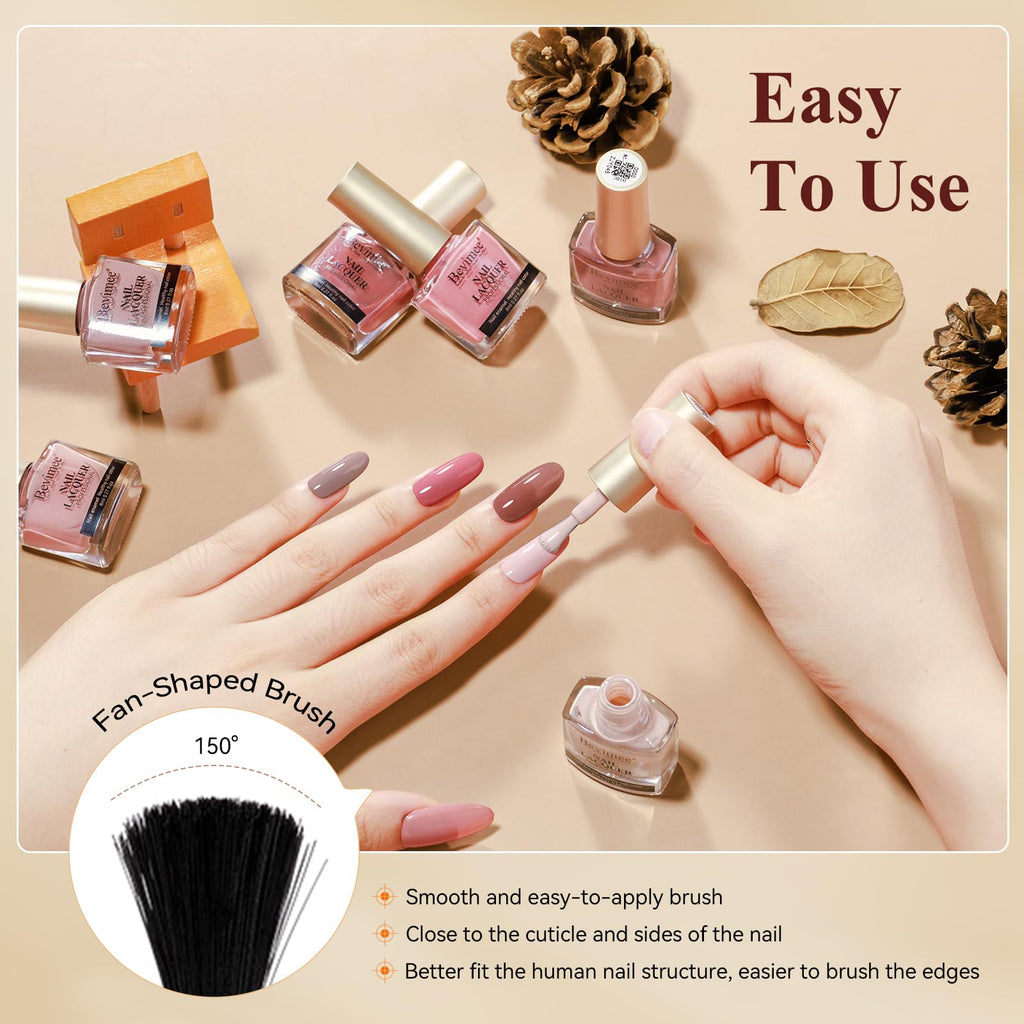 Bevimee Pink Quick Dry Nail Polish Set – 6 Vegan Lacquers | Air-Dry, Glitter Finishes, Non-Gel