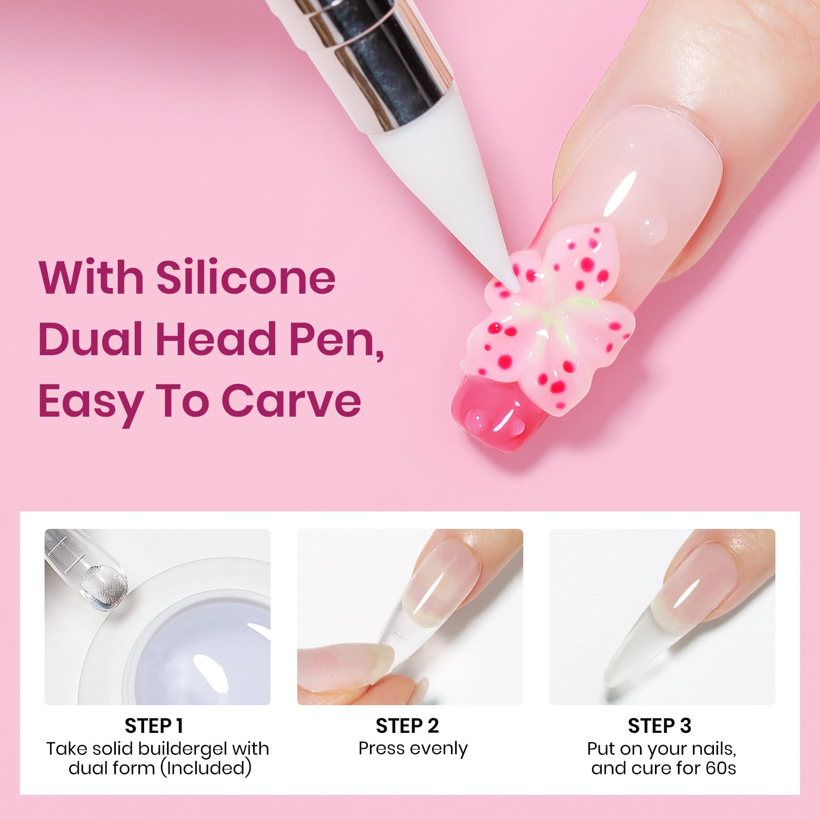 Bevimee 3D Sculpting Gel for Nails – Clear & Pink Builder Gel (2-Pack), UV/LED Nail Extensions