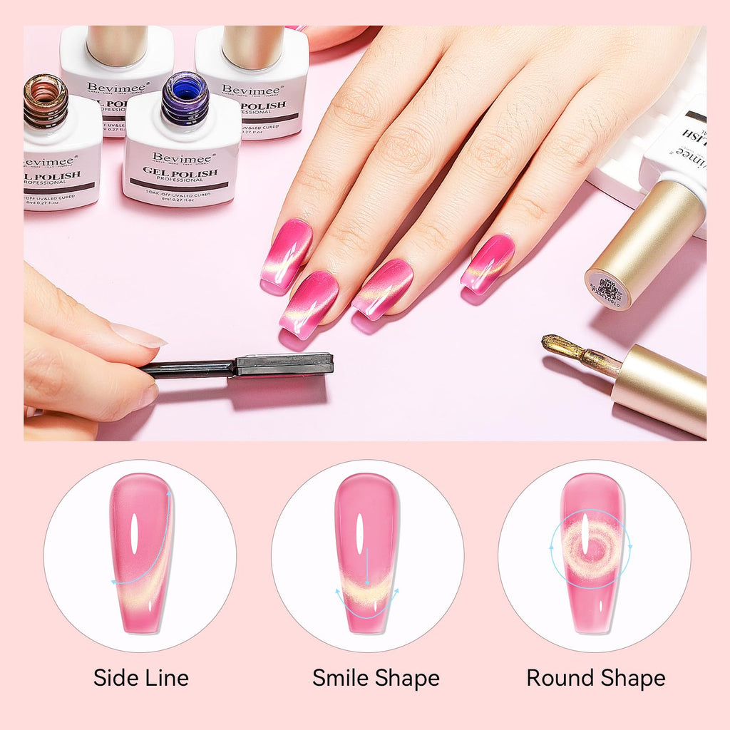 Bevimee Cat Eye Gel Nail Polish Set – 10 Colors with Magnet for Home Manicure