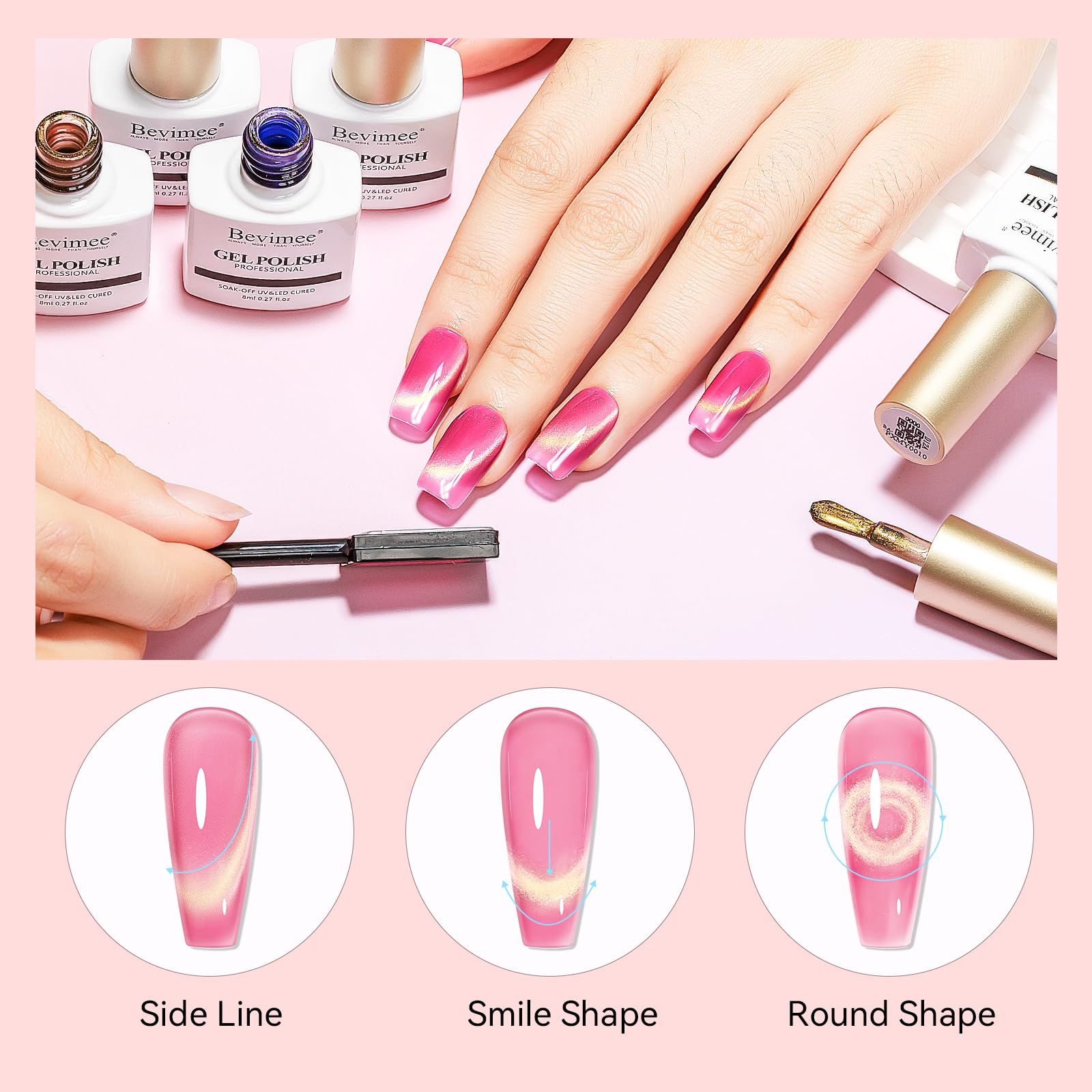 Bevimee Cat Eye Gel Nail Polish Set – 10 Colors with Magnet for Home Manicure