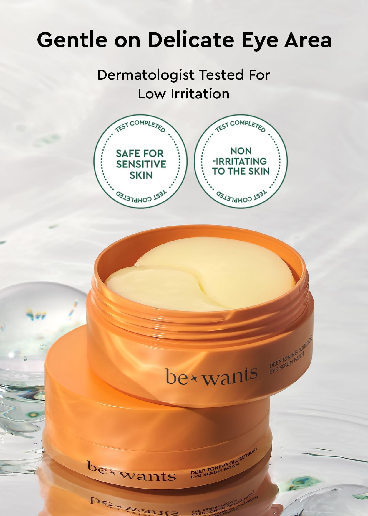 BE+WANTS Deep Toning Glutathione Eye Serum Patch – Retinol & Caffeine Undereye Patches (60)