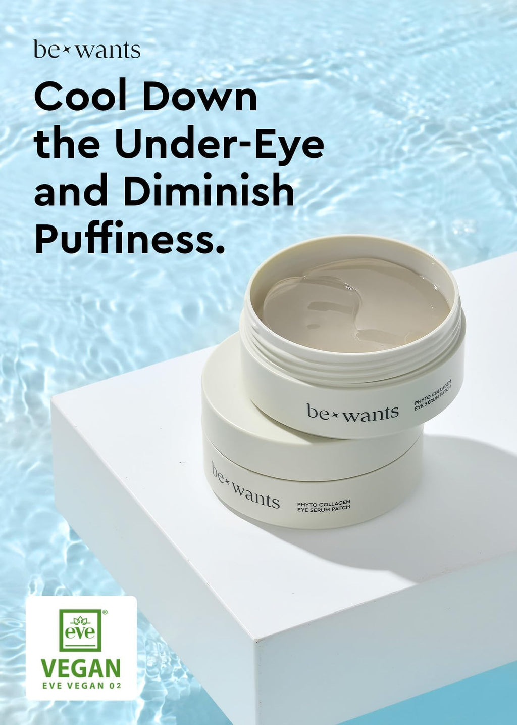 BE+WANTS Under Eye Patches for Puffy Eyes — 120 Patches, Bamboo Water 71.9% & Vegan Collagen