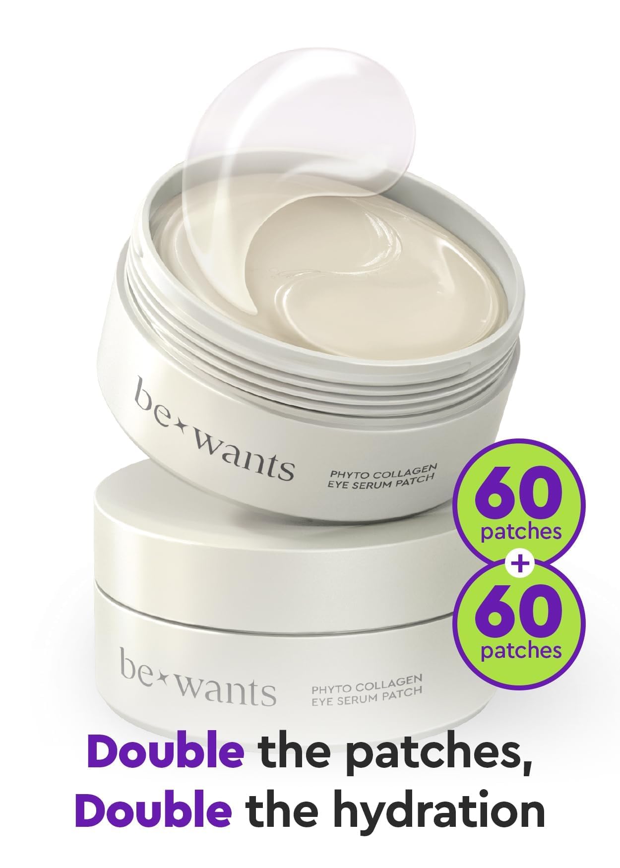 BE+WANTS Under Eye Patches for Puffy Eyes — 120 Patches, Bamboo Water 71.9% & Vegan Collagen