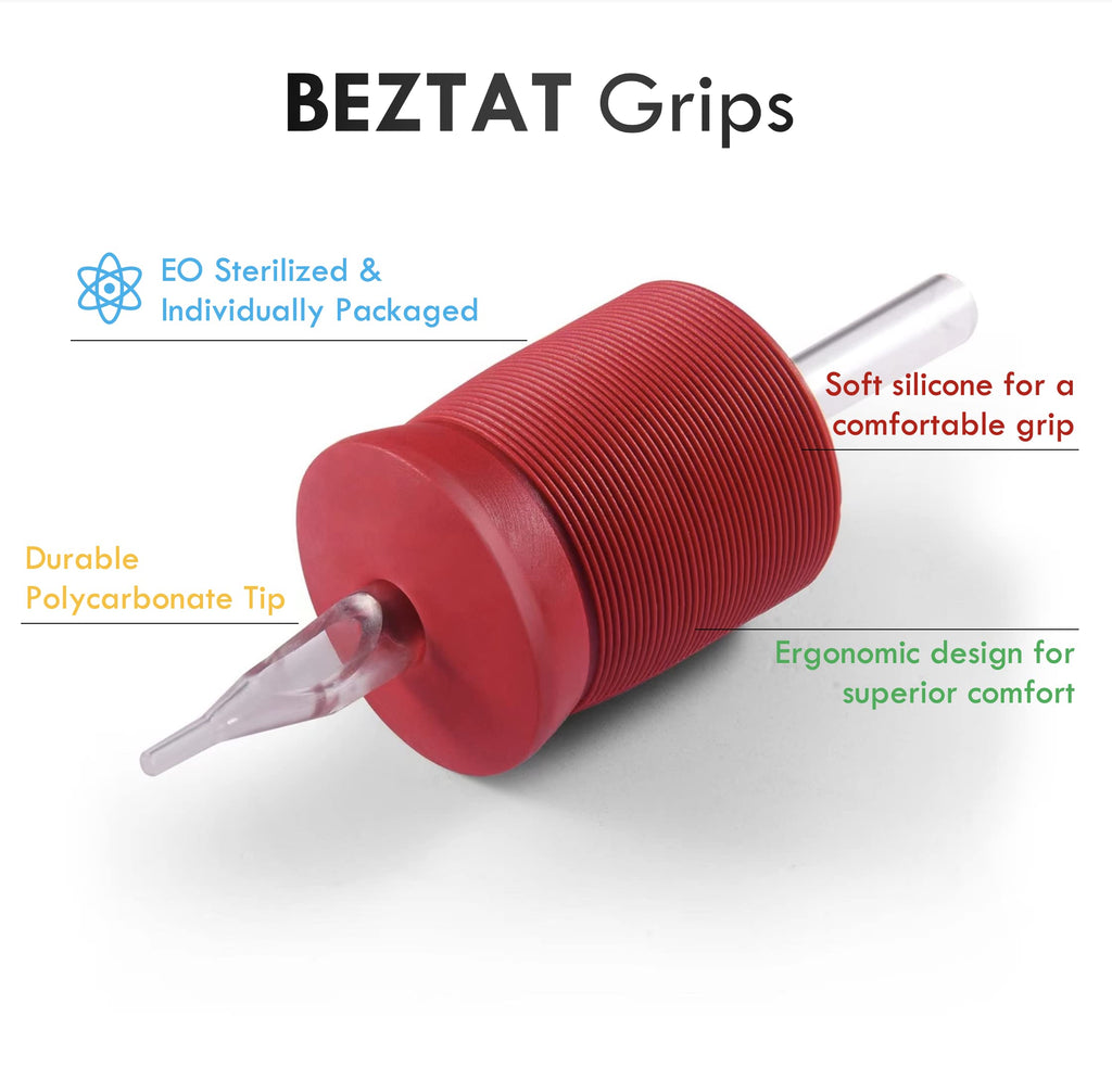 BEZTAT 1.25-Inch Ultra Premium Red Silicone Grip with Long Clear Disposable Tubes & Tips – 15 Pack, Diamond Tip (9DT)