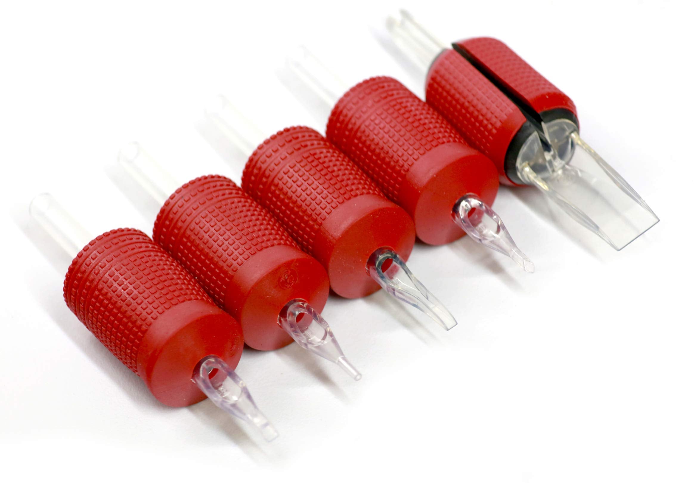 BEZTAT 25mm Ultra Premium Clear Disposable Tubes with Red Silicone Grip – 20 Pack, Round Tip (5RT)
