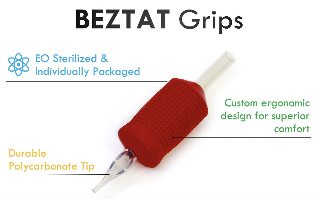 BEZTAT 25mm Clear Disposable Tubes with Red Silicone Grip — 20 Pack (11RT)