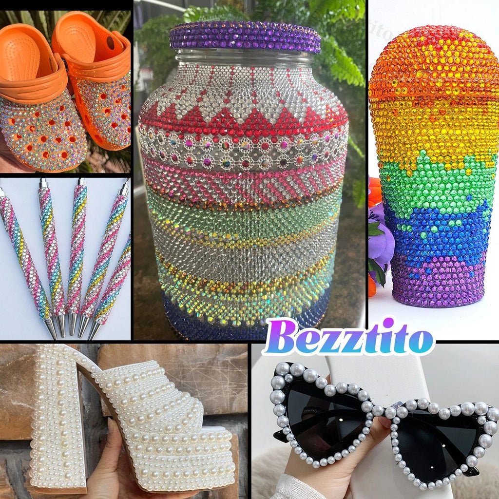 Bezztito 14000Pcs Colorful Flatback Rhinestones & Pearls Bedazzling Kit | 2-6mm Rhinestones, 4-10mm Flatback Pearls for DIY Nail Art & Crafts