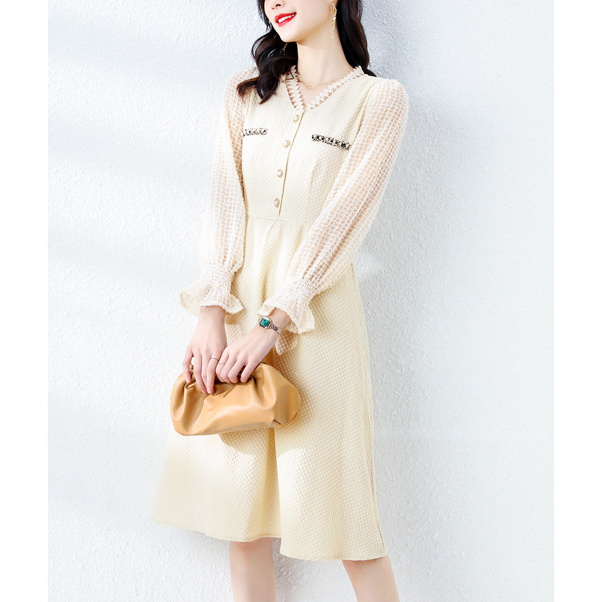 New Temperament Long Sleeve Dress Spring And Autumn Mid-length