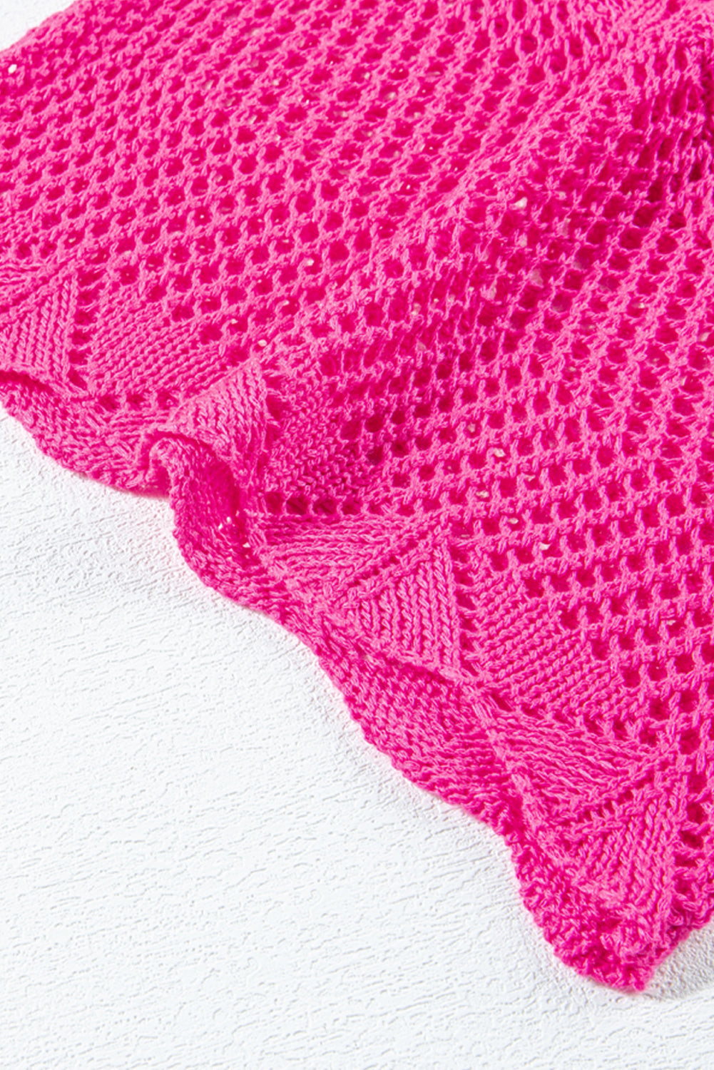 Pink Pointelle Knit Top Women UK | Scalloped Short Sleeve