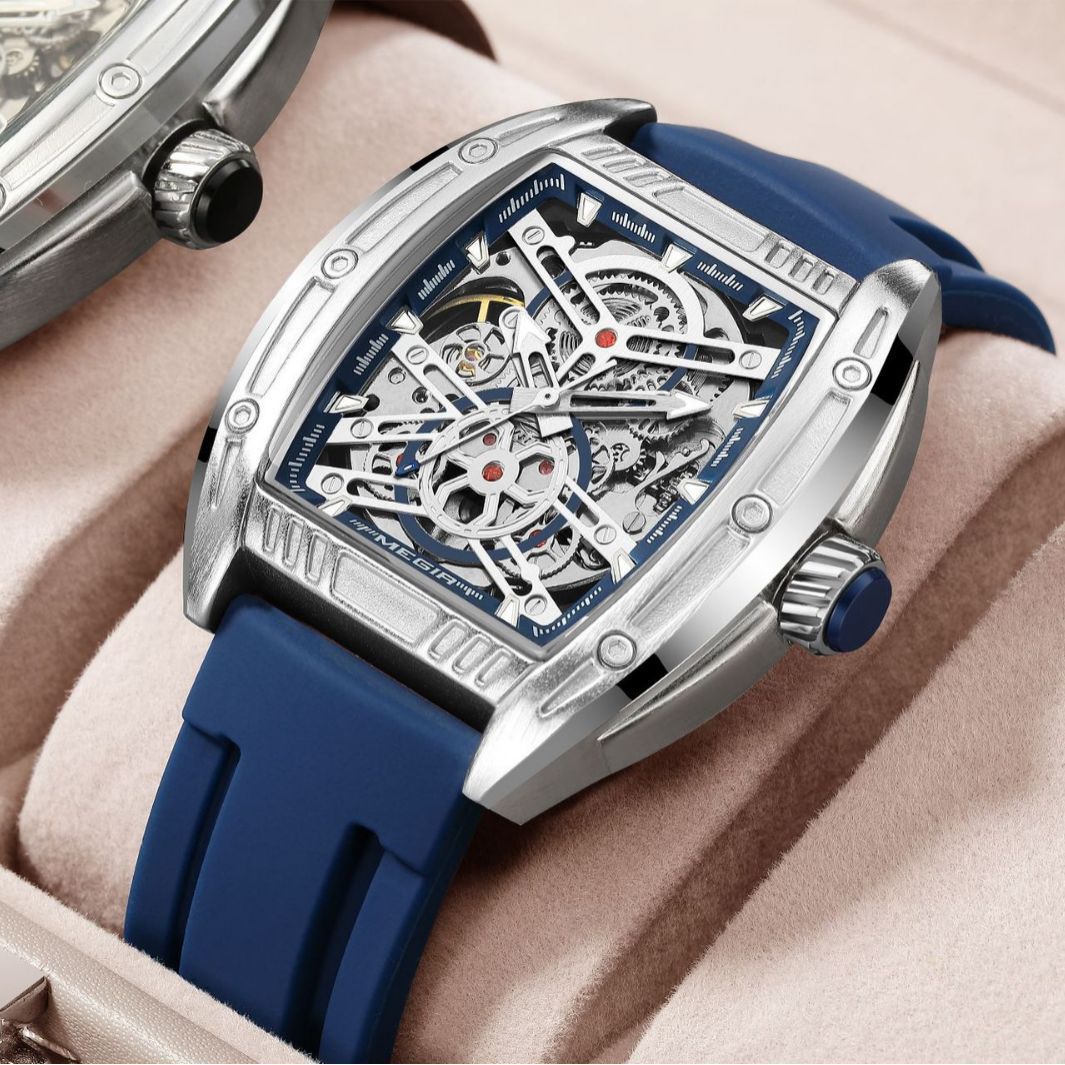 Men's Wine Barrel Type Mechanical Watch Silicone Tape