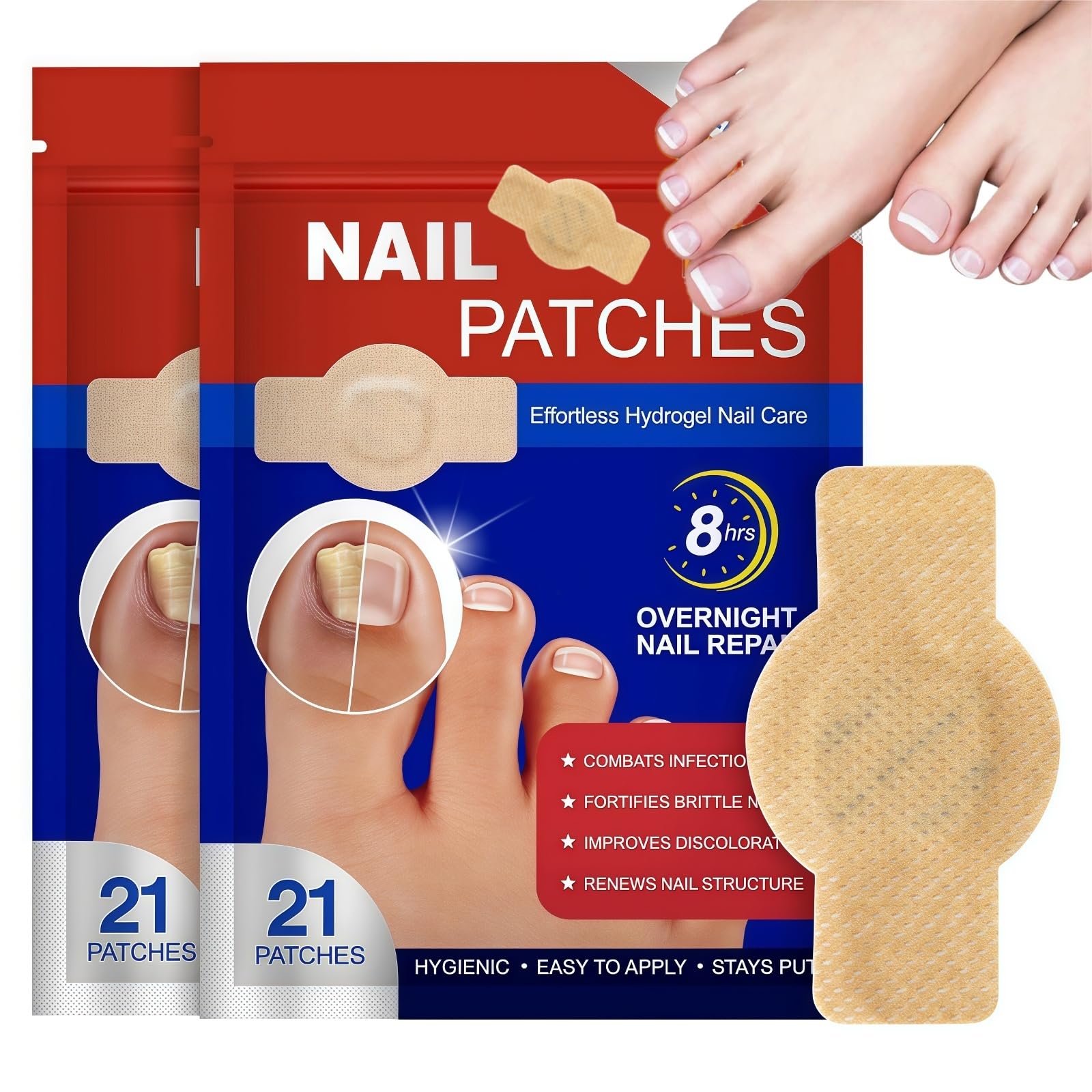 BFGCKJ Fungal Nail Patches for Toenails – 42 Count, 8-Hour Overnight Adhesion