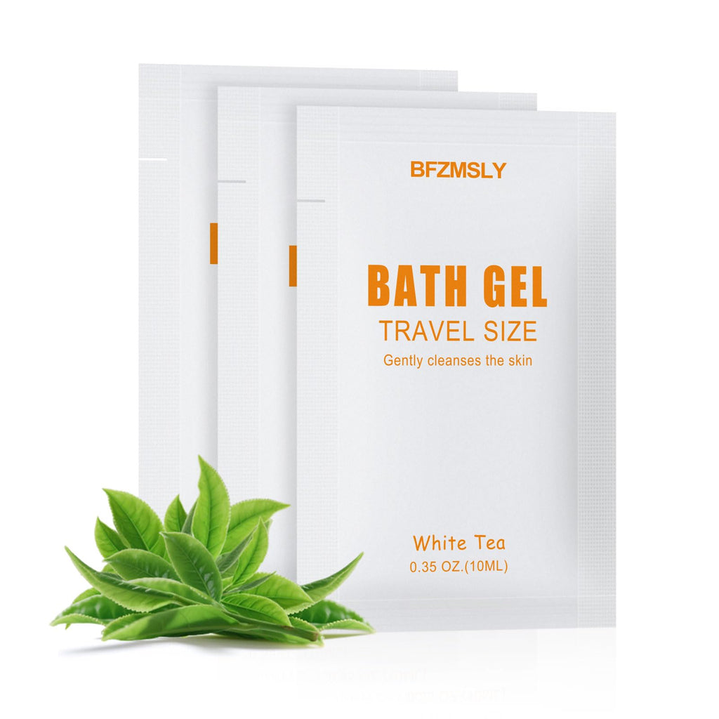 BFZMSLY 100 Pack Travel Size Body Wash Packets – White Tea Scent, TSA Approved for Hotels & Hospitality