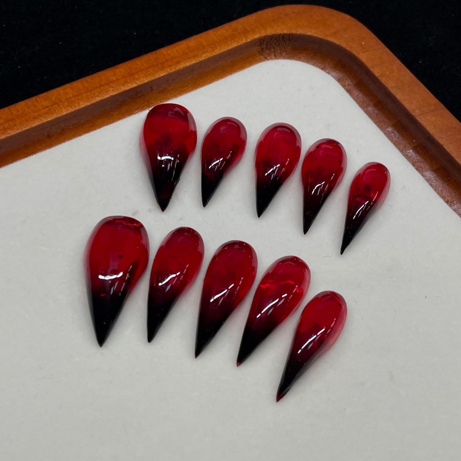 BHOOKA Handmade Press On Nails - Red-Black Gradient Gothic Eagle Claw, Long Stiletto, 10-Pc Kit