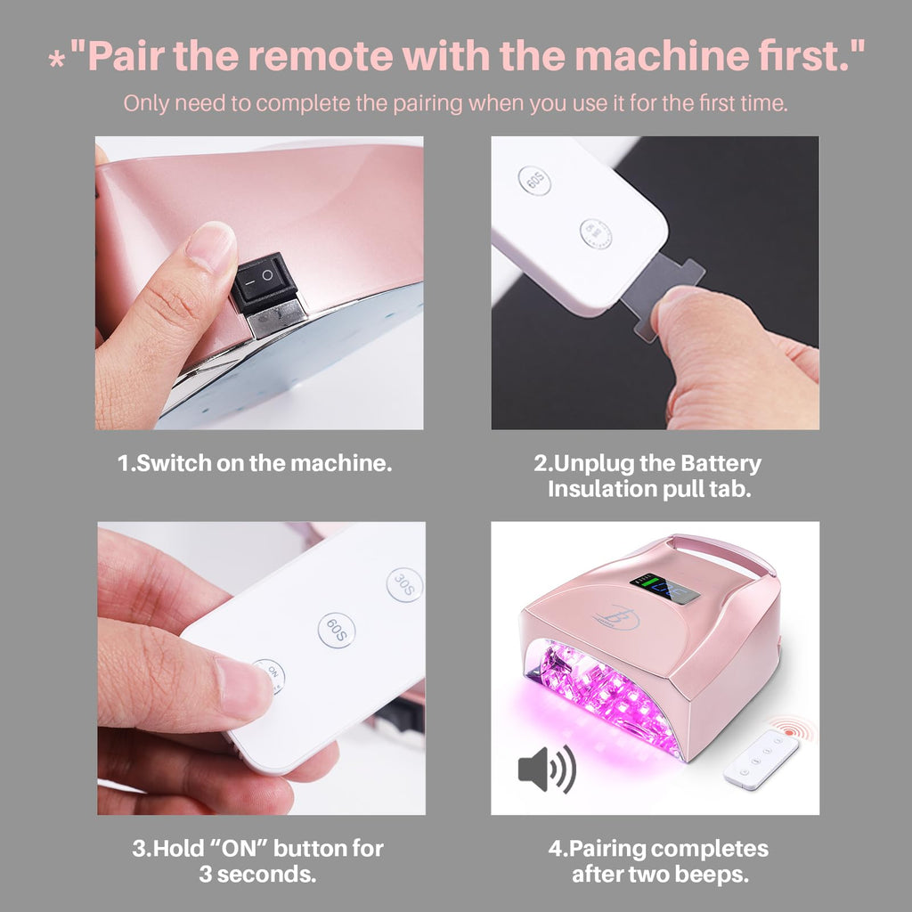 BIDUO 52 LEDs Cordless UV Nail Lamp – 96W, Auto Sensor, 4 Timers