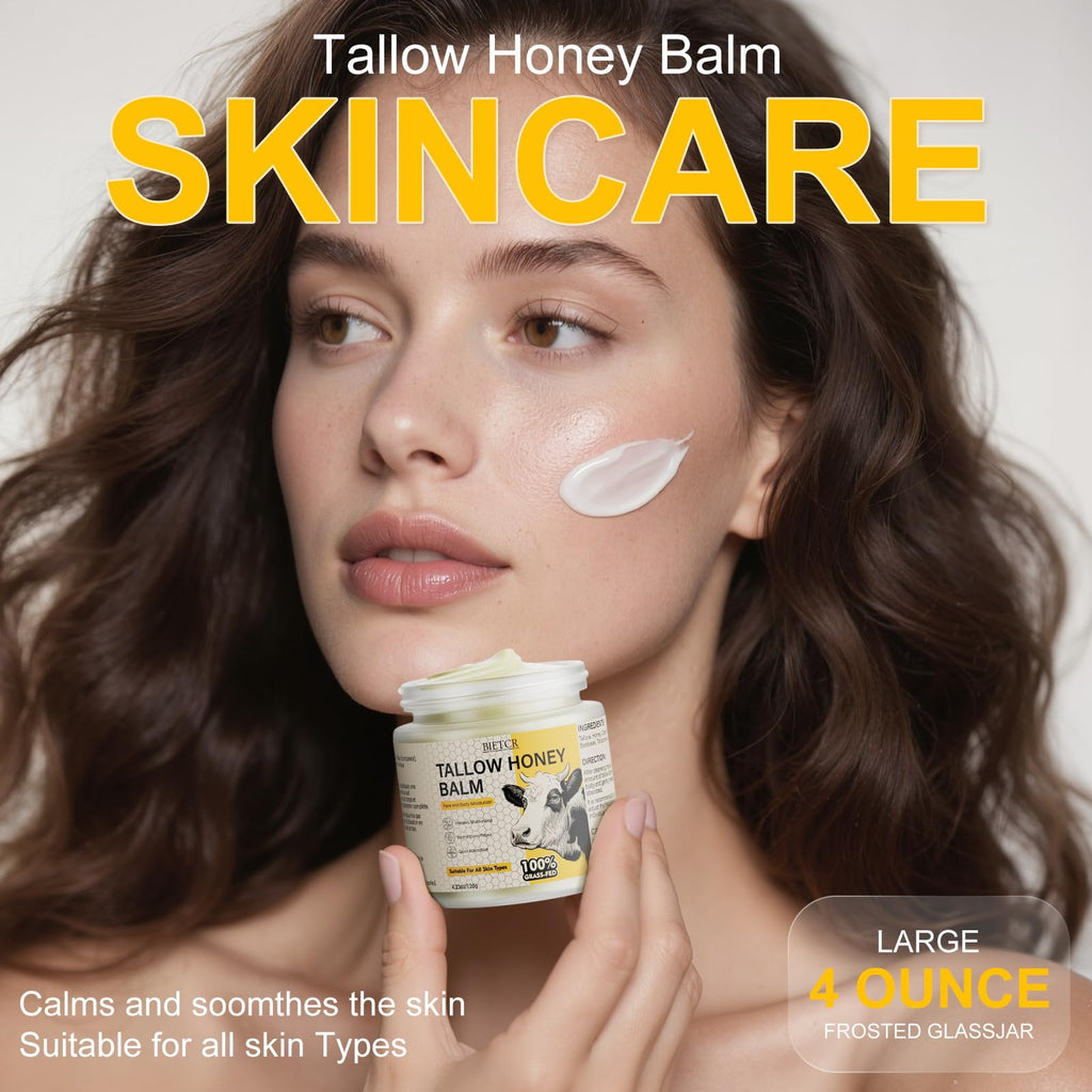 BIETCR Beef Tallow Skincare | Unscented Whipped Tallow Honey Balm, 4.23 oz