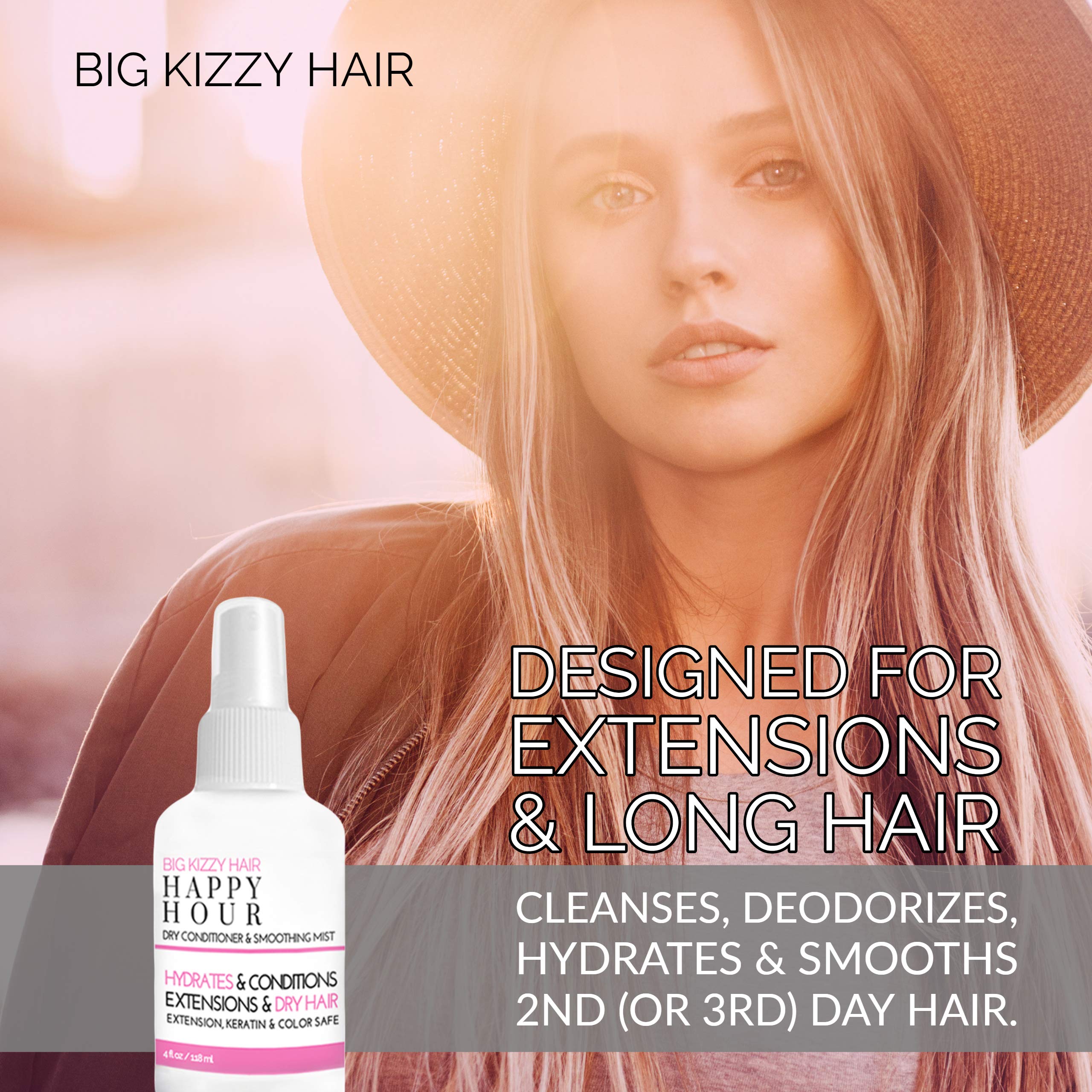 Big Kizzy Happy Hour Dry Conditioner Spray with Marula Oil – Smoothing Frizz Control for All Hair Types (4 oz)