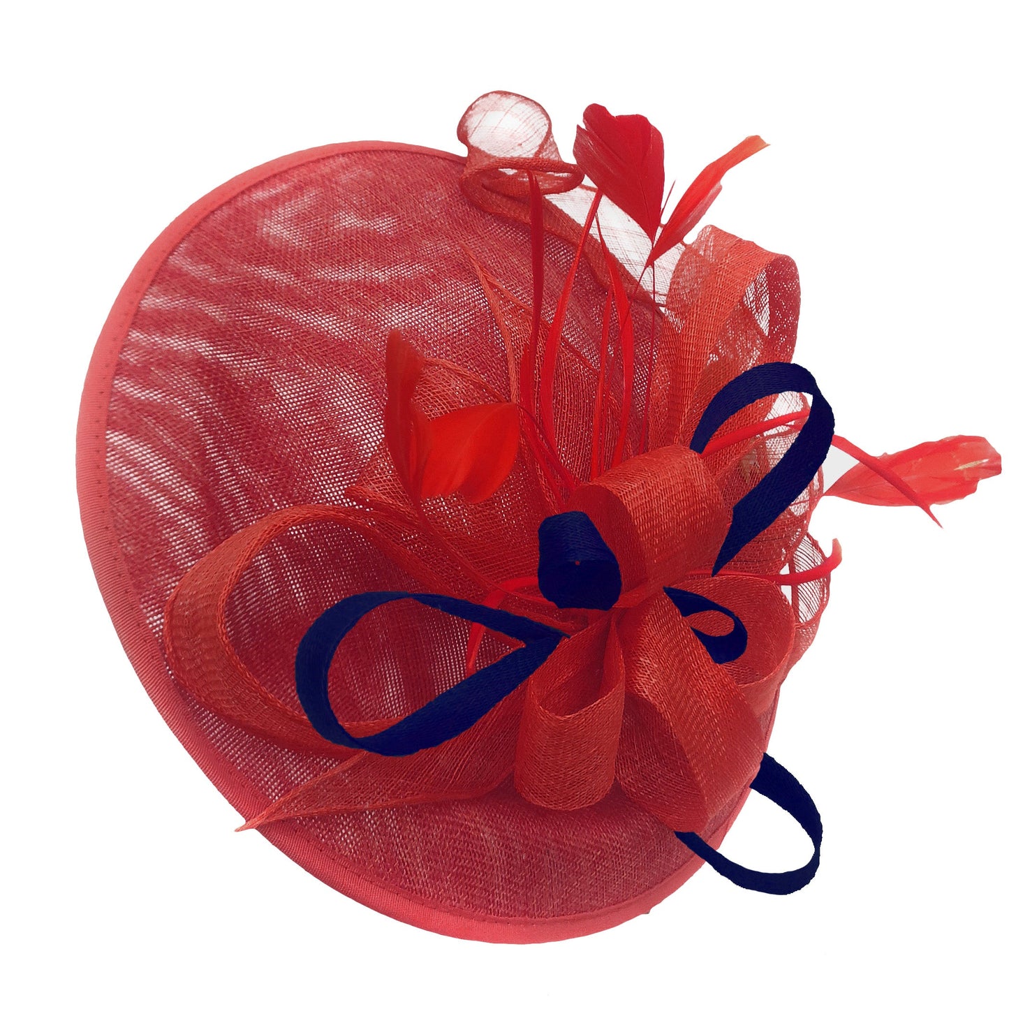 Caprilite Big Saucer Sinamay Red & Navy Mixed Colour Fascinator On Headband